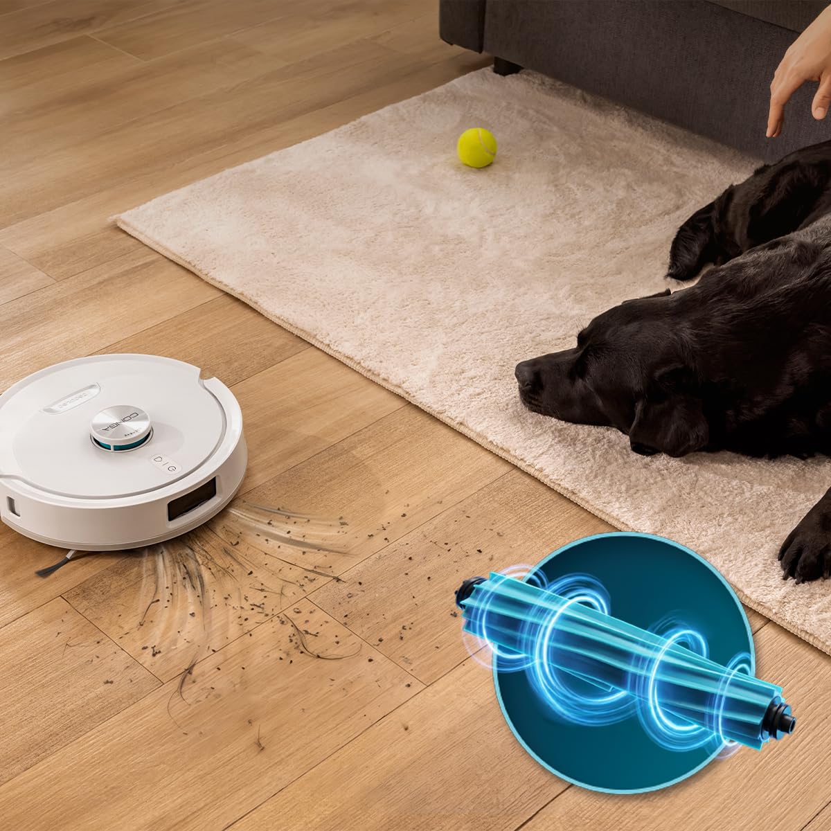 Cecotec Robot Aspirateur - Base Auto Vidange 3L - IA - 2500Pa - Conga Y90 Pearl. Autonomie 240min en Mode Éco, Brosse Silicone, Idéal Maisons avec Animaux, Bluetooth et WiFi, 2 Serpillières