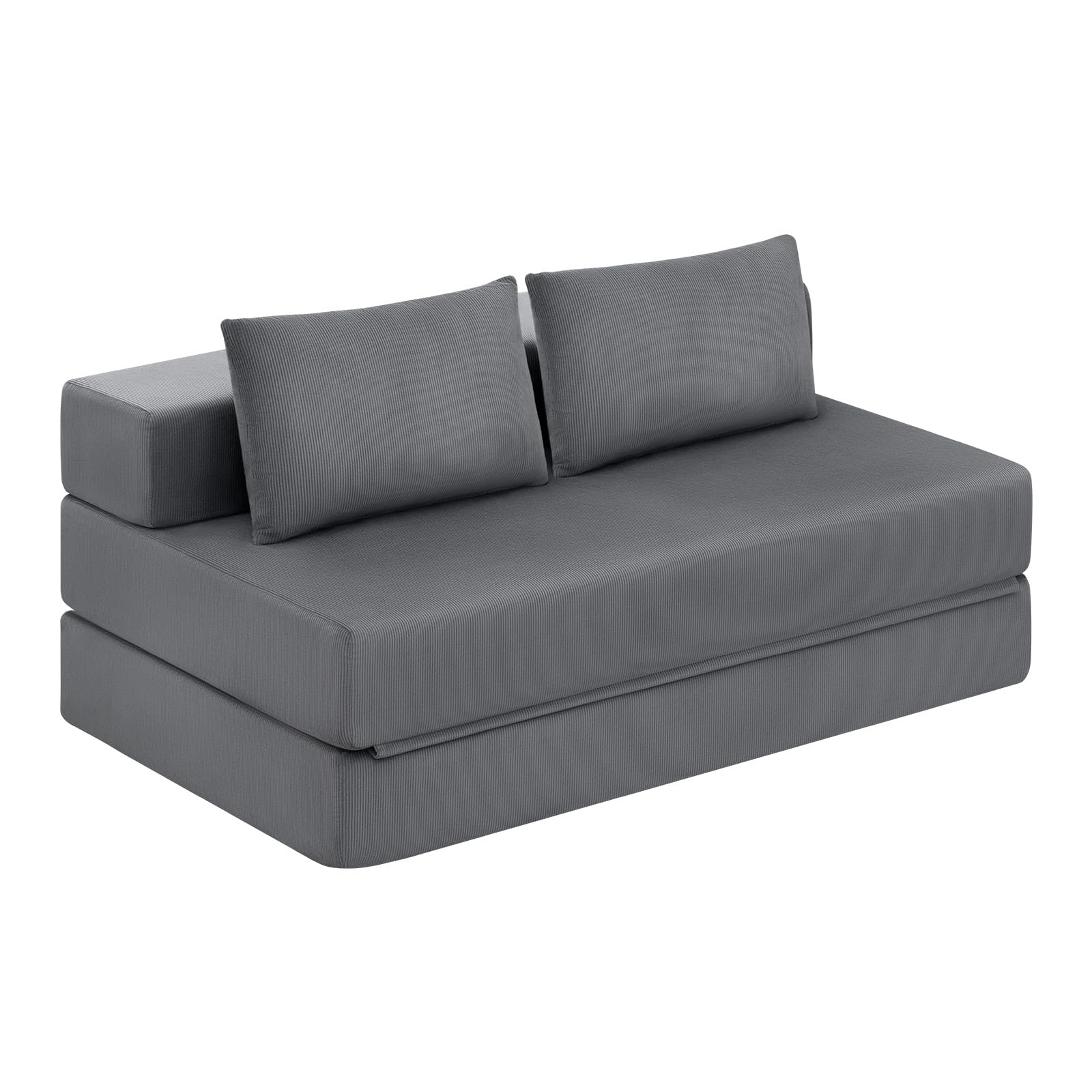 EUGAD Canapé Convertible 2 Places, Canapé Lit, Chauffeuse, Gris Foncé | Design Pliable, avec 2 Coussins, en Velours Côtelé, Mousse, pour Salon, Bureau, Appartement, 86P x 140l x 62H cm