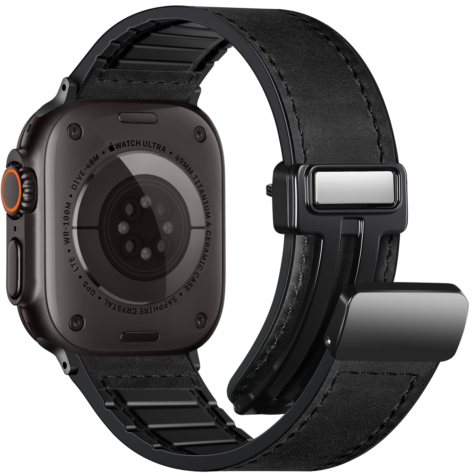 Charlam Magnetic Leather Bands Compatible with Apple Watch Bands 49mm 46mm 45mm 44mm 42mm 41mm 40mm 38mm Men Women,Genuine Leather Straps for iWatch Bands Ultra 3/2/1 SE Series 11 10 9 8 7 6 5 4 3 2 1 — view 10