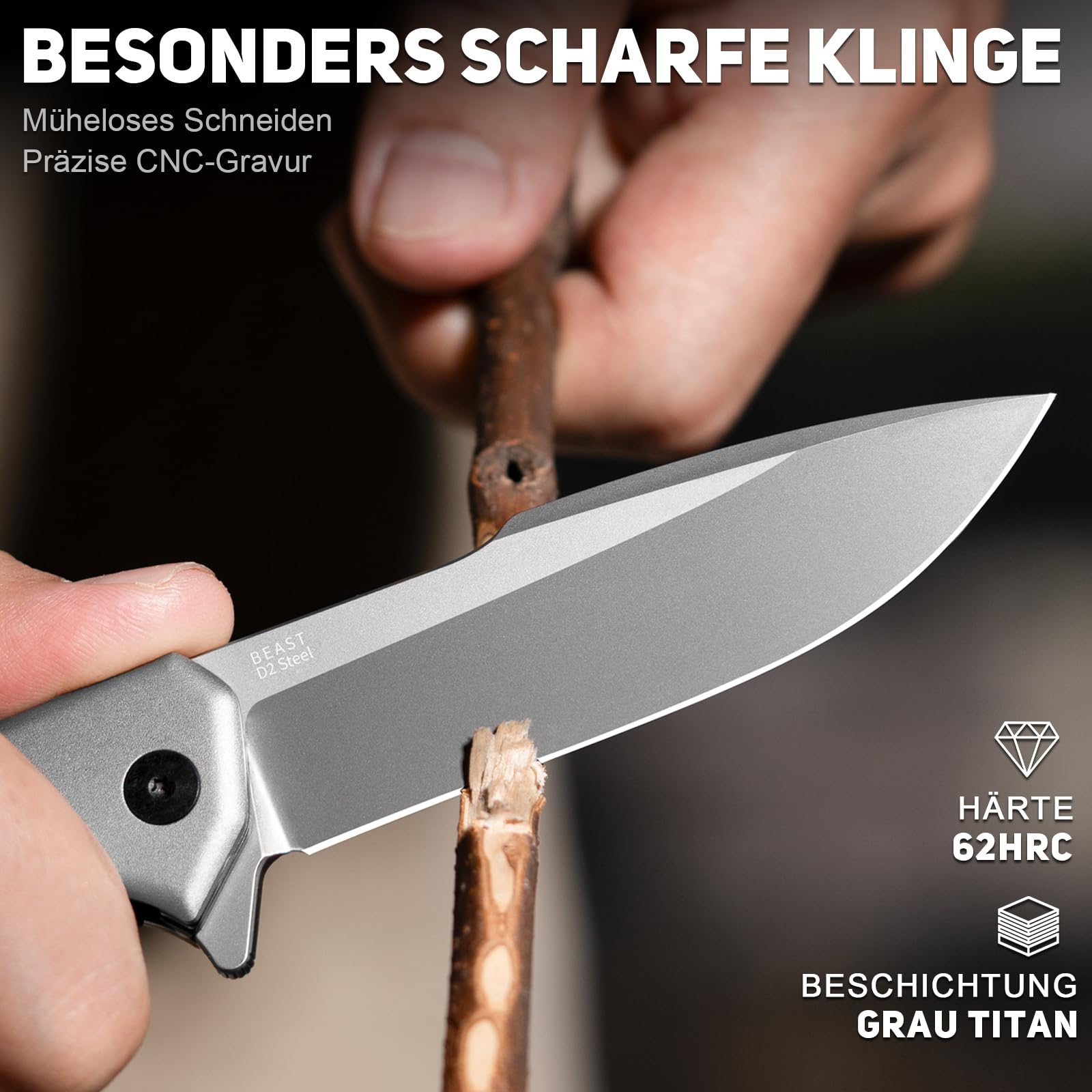 NedFoss BEAST Klappmesser, Klingenlänge 10cm aus D2 Stahl Taschenmesser mit G10 Griff, Einhandmesser mit Liner Lock & Kugellager, Outdoor Messer mit Clip, Survival Messer für Sammlung & Geschenk