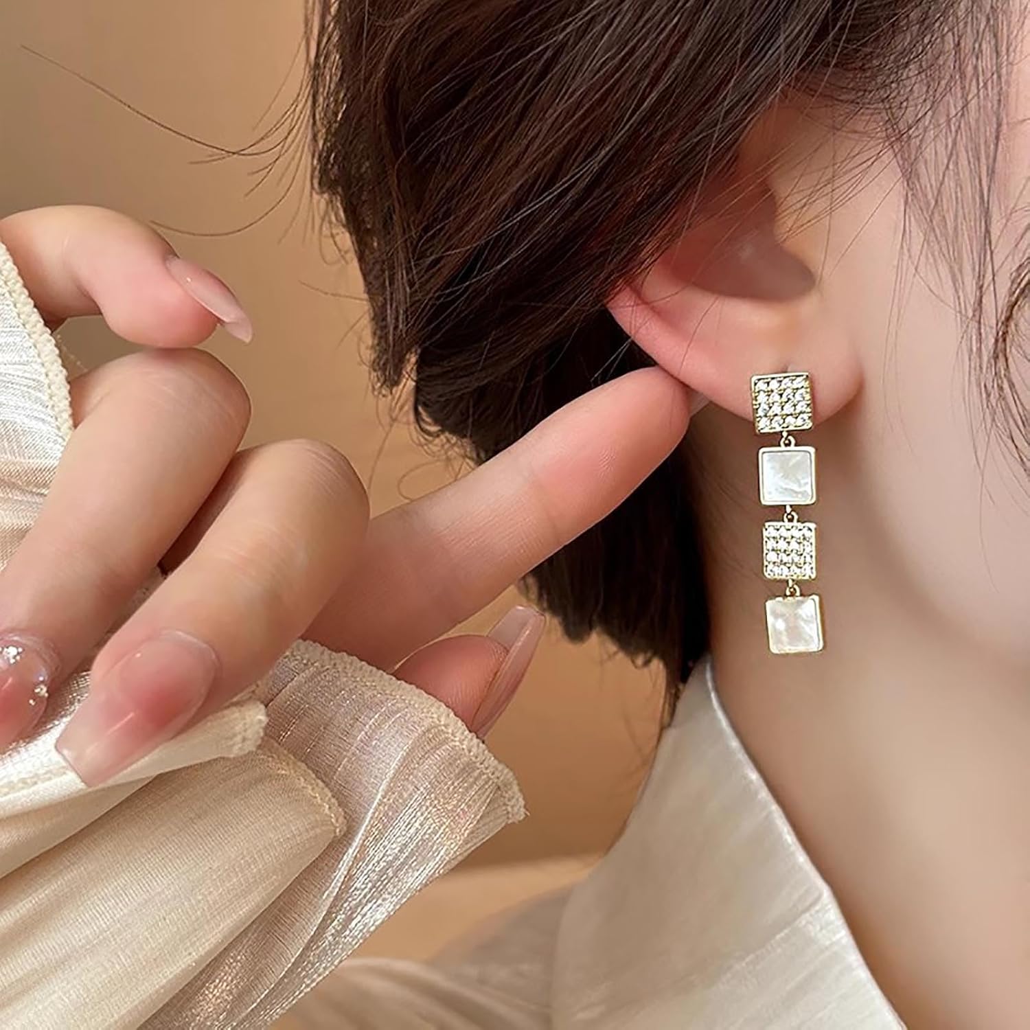 W WEILIRIAN Crystal Square Drop Earrings Long Square Dangle Earrings Boho Square Stud Earrings Geometric Asymmetrical Earrings Jewelry for Women - Image 7