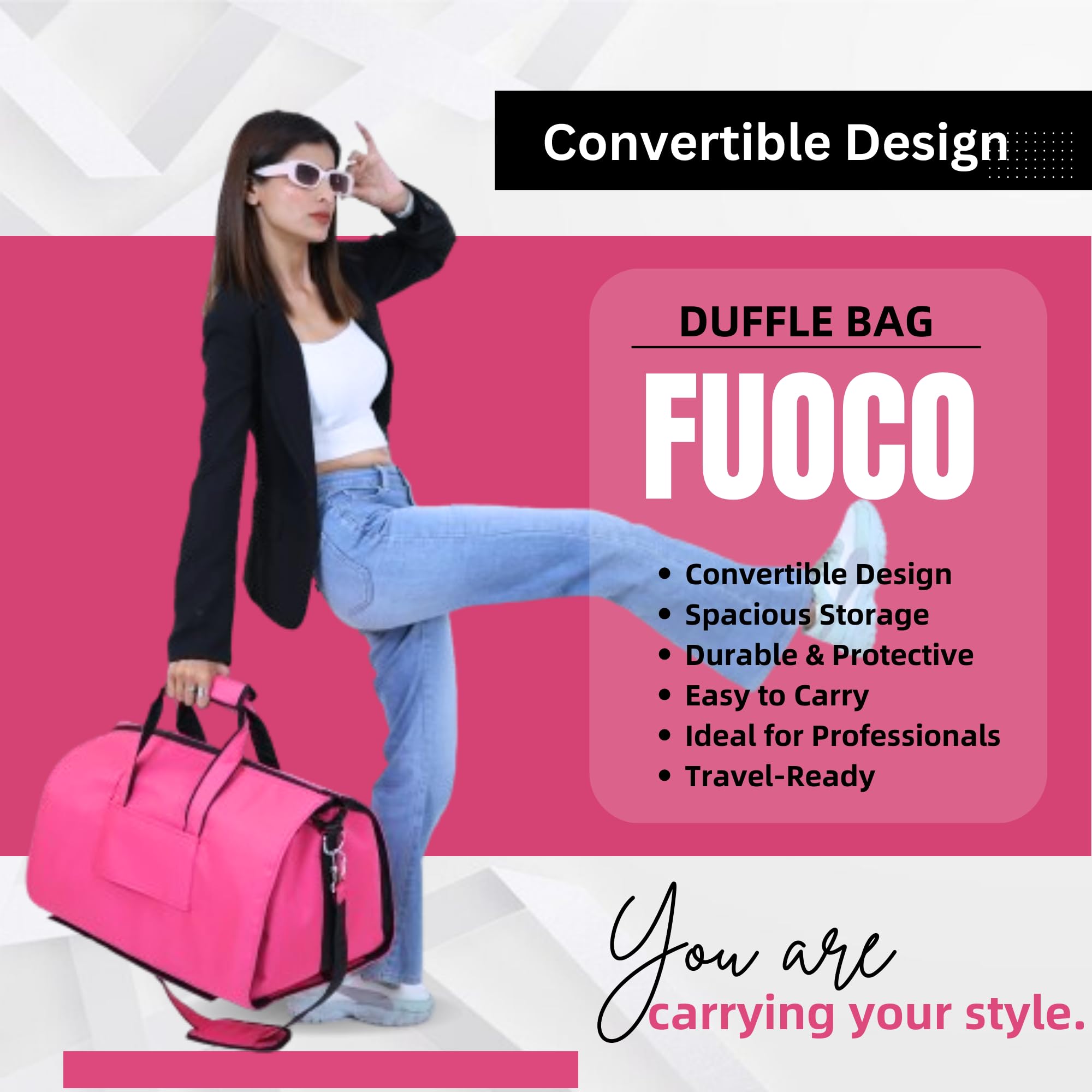 FUOCO Trolly Convertible Duffle Garment Bag for Men Women Suit Carrier for Travel Blazer Carry overnighter Space Saving Duffle Bags, Multi-Functional Coat Pant Cover with Hanger (Pink) 3
