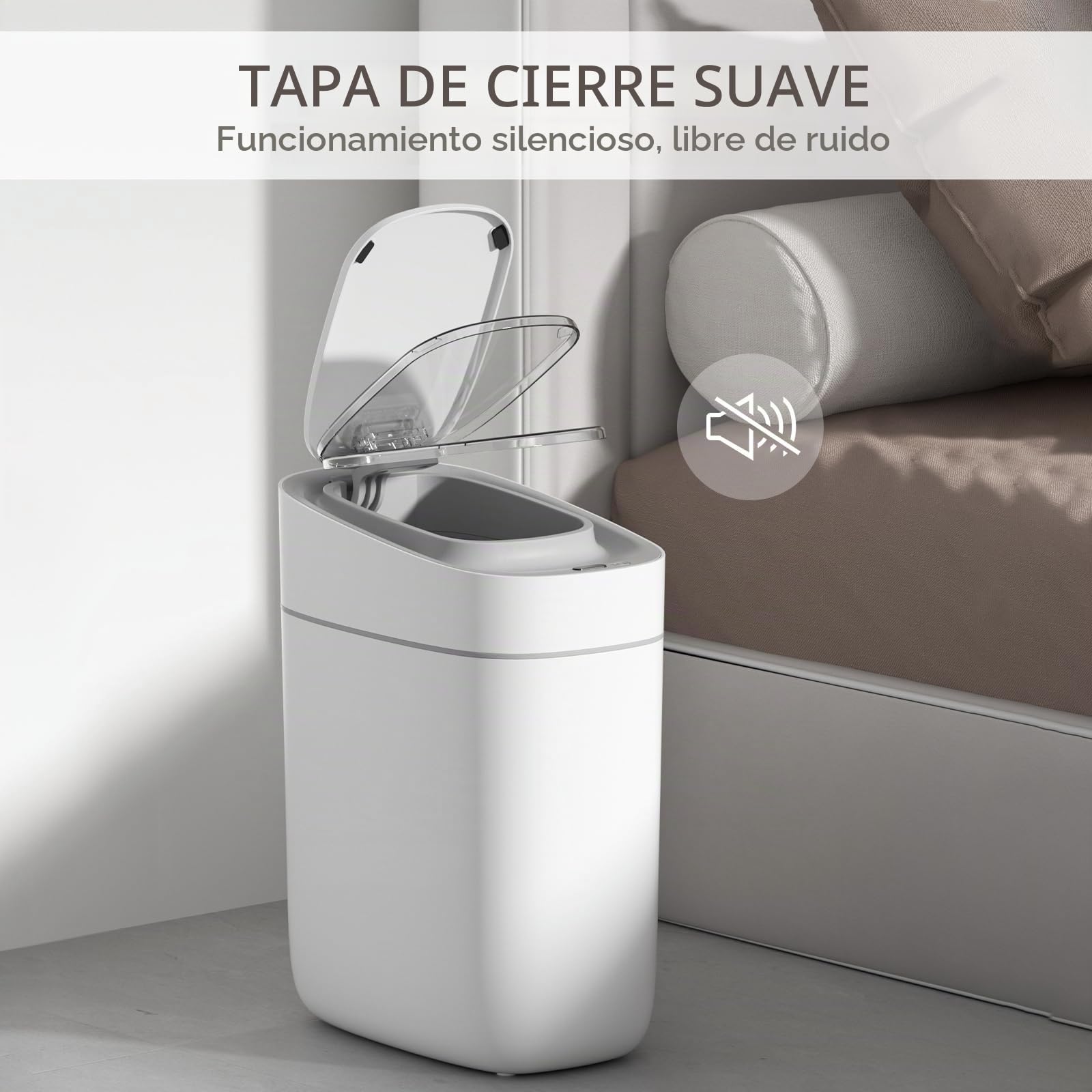 ELPHECO Bote de basura automático para baño con tapa, 2.5 galones, con sensor delgado, cubo de basura de plástico estrecho de 9 litros, contenedor de basura impermeable con sensor de movimiento para