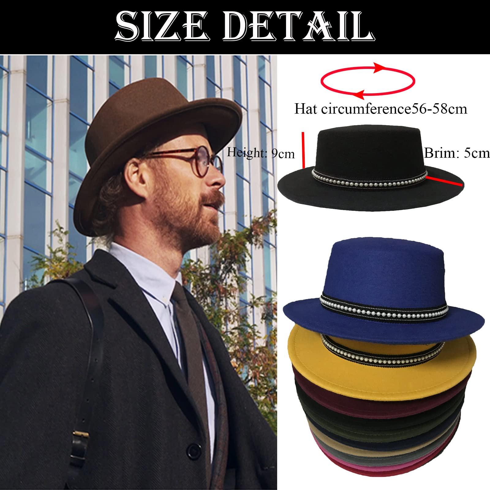 Cappello classico Fedora a tesa larga per donna uomo in feltro Panama Flat Top Jazz Cap con fascia rimovibile