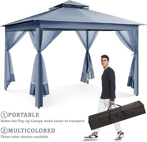 Miniatura 2 de yoyomax Gazebo desplegable para exteriores de 13 x 13 pies, tienda de campaña portátil con red, techo doble y 169 pies cuadrados de sombra para