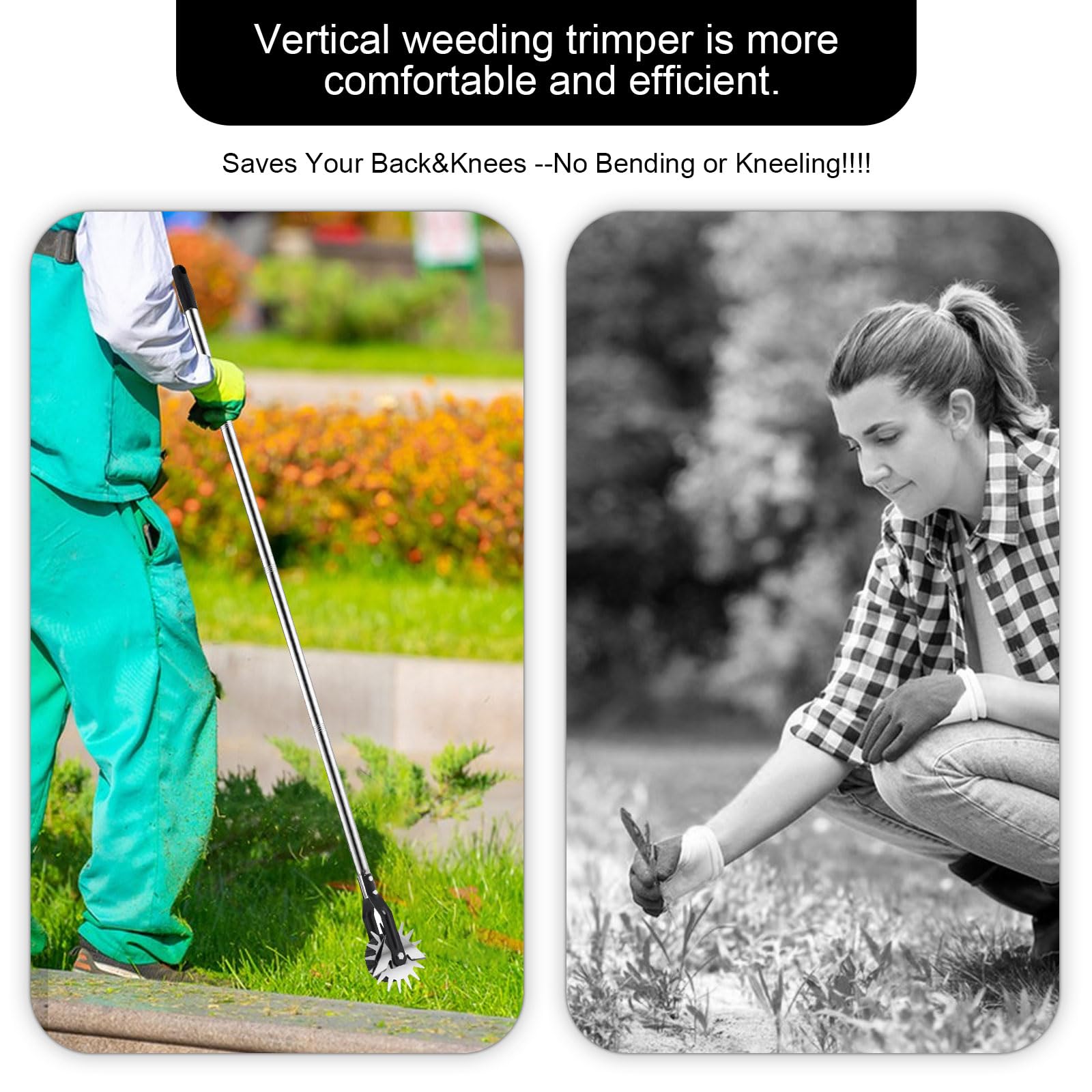 Bordeadora rotativa con ruedas, cizalla rotativa, bordeadora manual de césped para aceras con 3 secciones, mango resistente de acero inoxidable con agarre acolchado, herramienta para bordear el