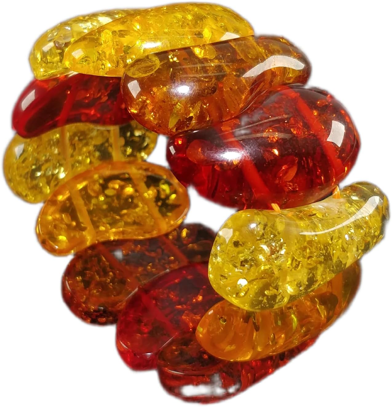 Natural amber gemstone 40x21-39x18mm stretch bracelet | 8 inch | multi color, fancy shape, smooth cut, stone | handmade jewelry |healing wristband | astology jewellery |LK_ESC_00094