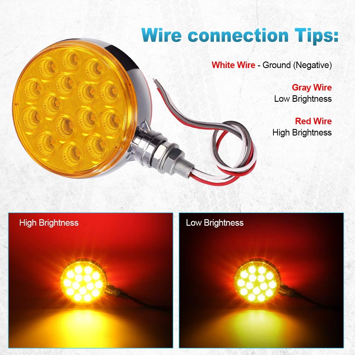 Partsam 2pc 3" Round Double Face Red/Amber 30 LED Pedestal Fender Lights Turn Signal Chrome Miro-reflex Sealed Replacement for Peterbilt/Freightliner/Western Star Trucks Semi Trailers, 10-30V