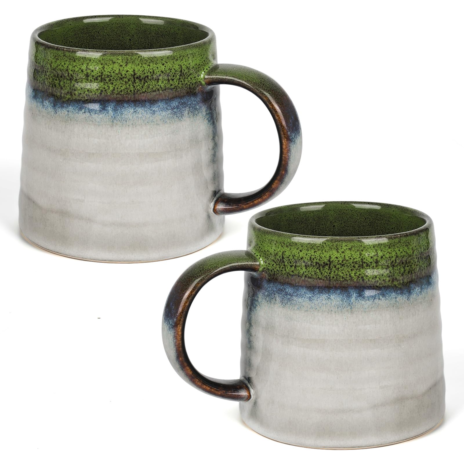 elthmpr Kaffeetasse Groß Teetasse 450 ml - 2er-Pack Große Keramik Kaffeebecher mit Henkel, Kaffeetasse aus Porzellan, Grün Kaffeetassen für Latte Cappuccino Kakao Tee Milch