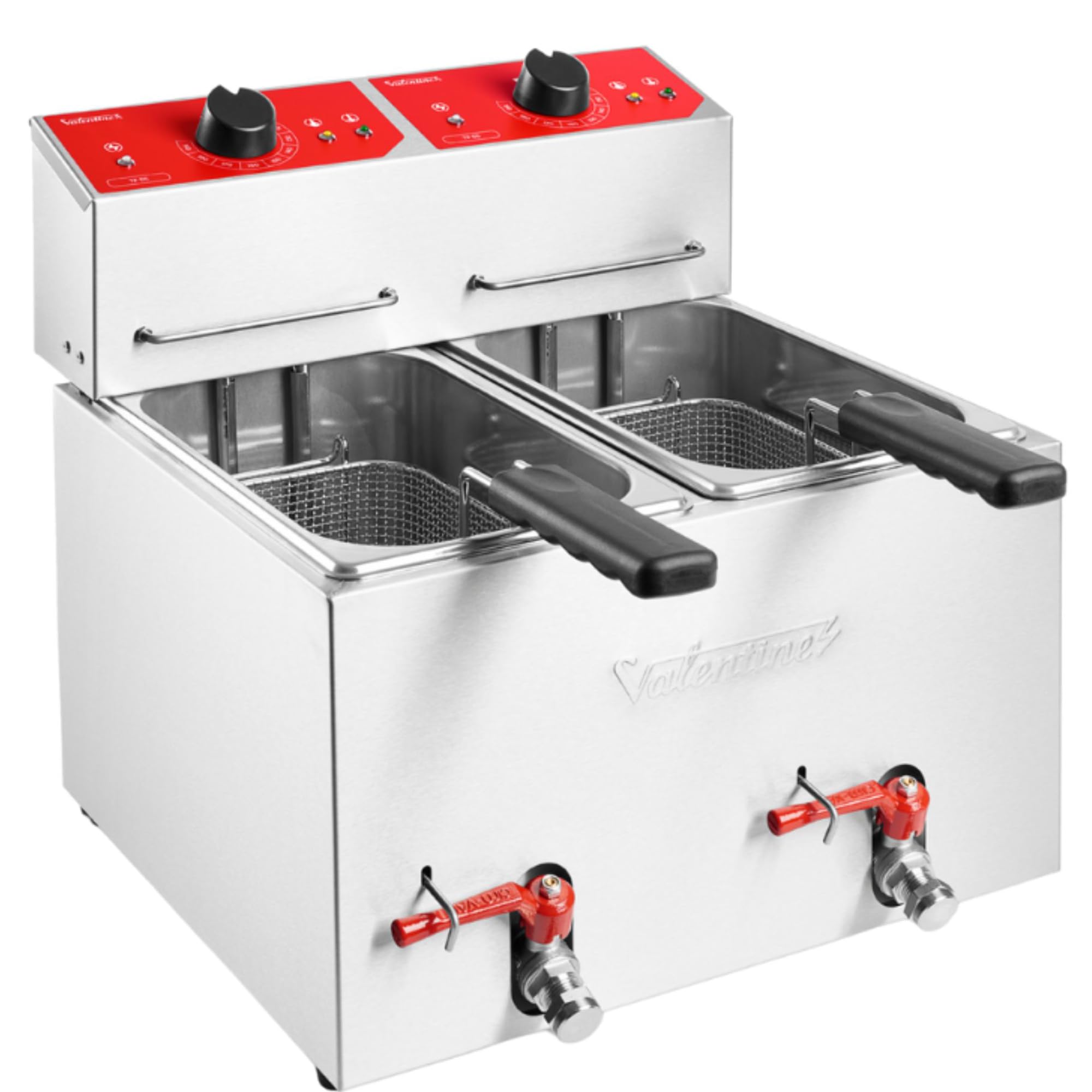 MBH - Friggitrice Elettrica Industriale Valentine da 5 + 5 Litri con 2 Cestelli per la Ristorazione. Friggitrice Professionale in Acciaio Inox per Bar, Ristorante e Cucina Industriale