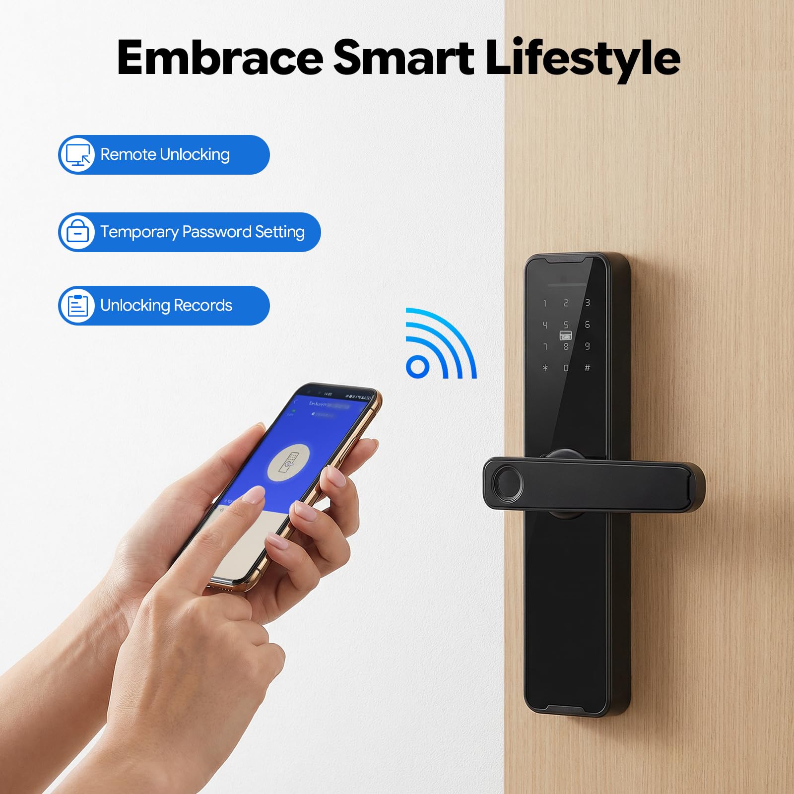 Cerradura de puerta Smart Tuya huella dactilar Bluetooth App Control remoto Aleación de aluminio Llave Tarjeta Contraseña Grosor de la puerta 30-50 mm