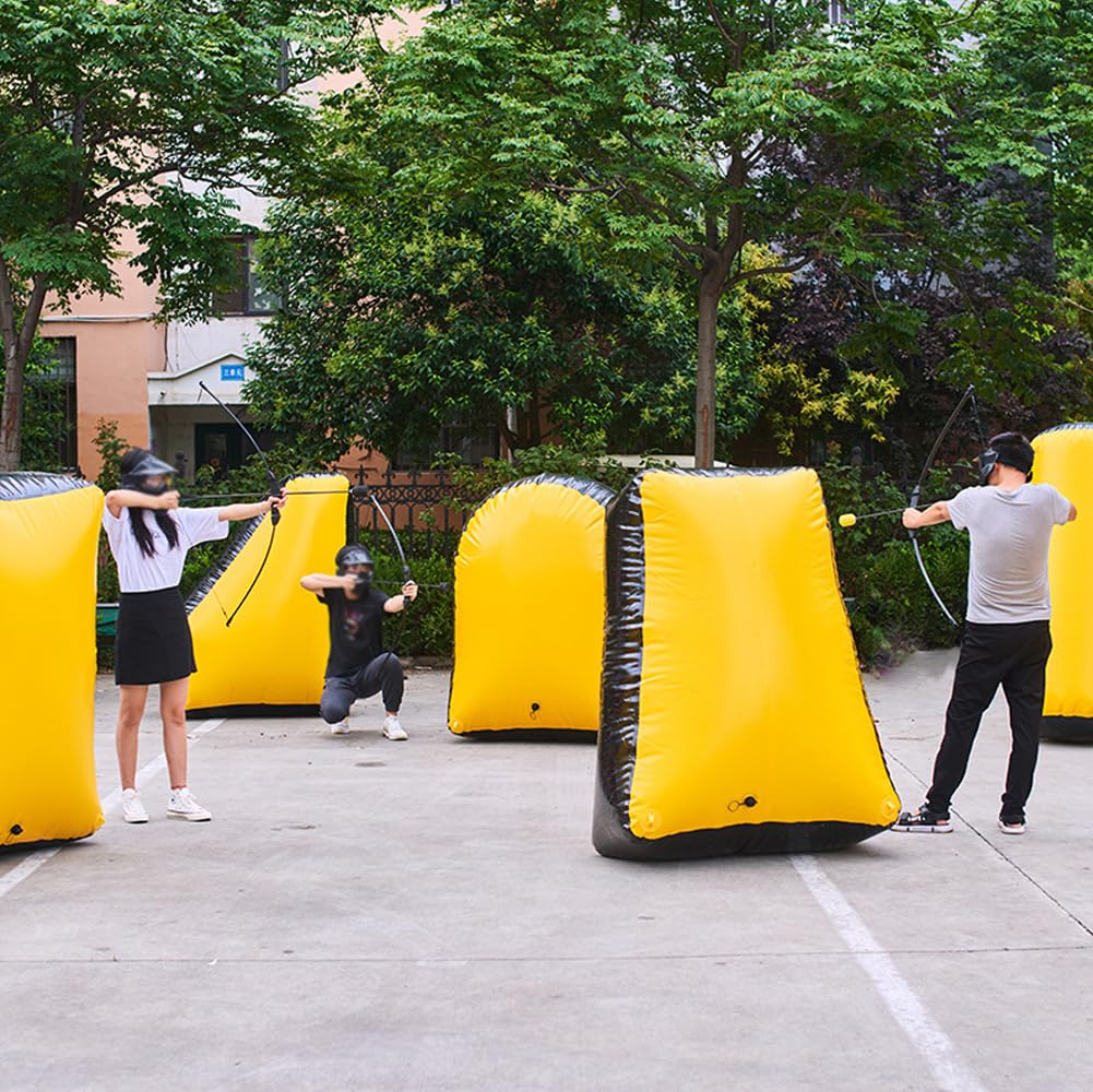 Inflatable Air Archery Bunker Set with Pump for Paintball, Airsoft, Archery Tag, Laser Tag, Soft Foam Dart Toy Rifle, Water Gun (6 Pieces Yellow and Black)