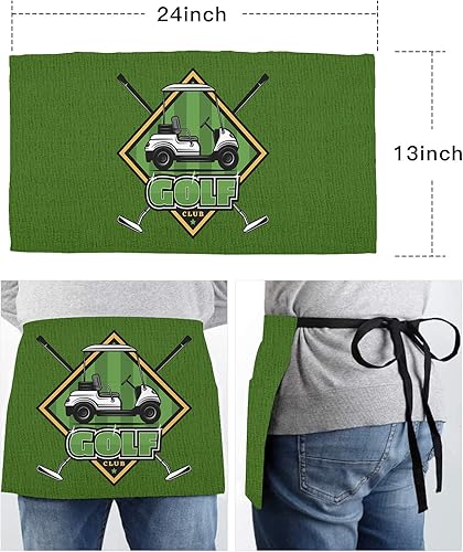 Miniatura 6 de Delantal de camarera de club de golf para mujereshombres con 3 bolsillos, delantal de golf deportivo verde rústico de arpillera para carrito de
