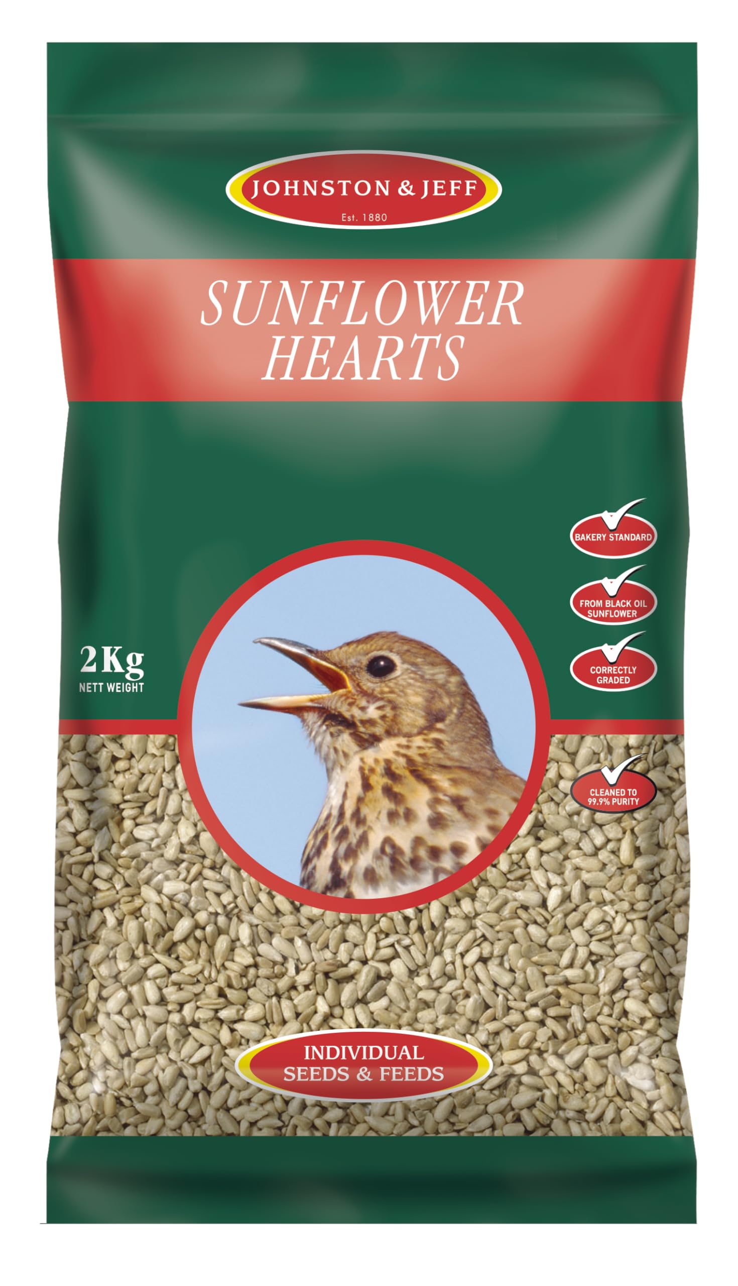 Johnston & Jeff Sunflower Hearts 2kg - Bakery Grade - High Oil Content - Wild Bird Food