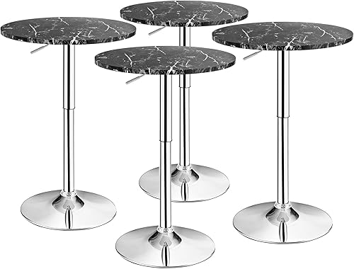 Giantex Mesa redonda de pub ajustable en altura ajustable, mesa de cóctel giratoria de 360° con patas plateadas y base para mesa de bar en casa (4,