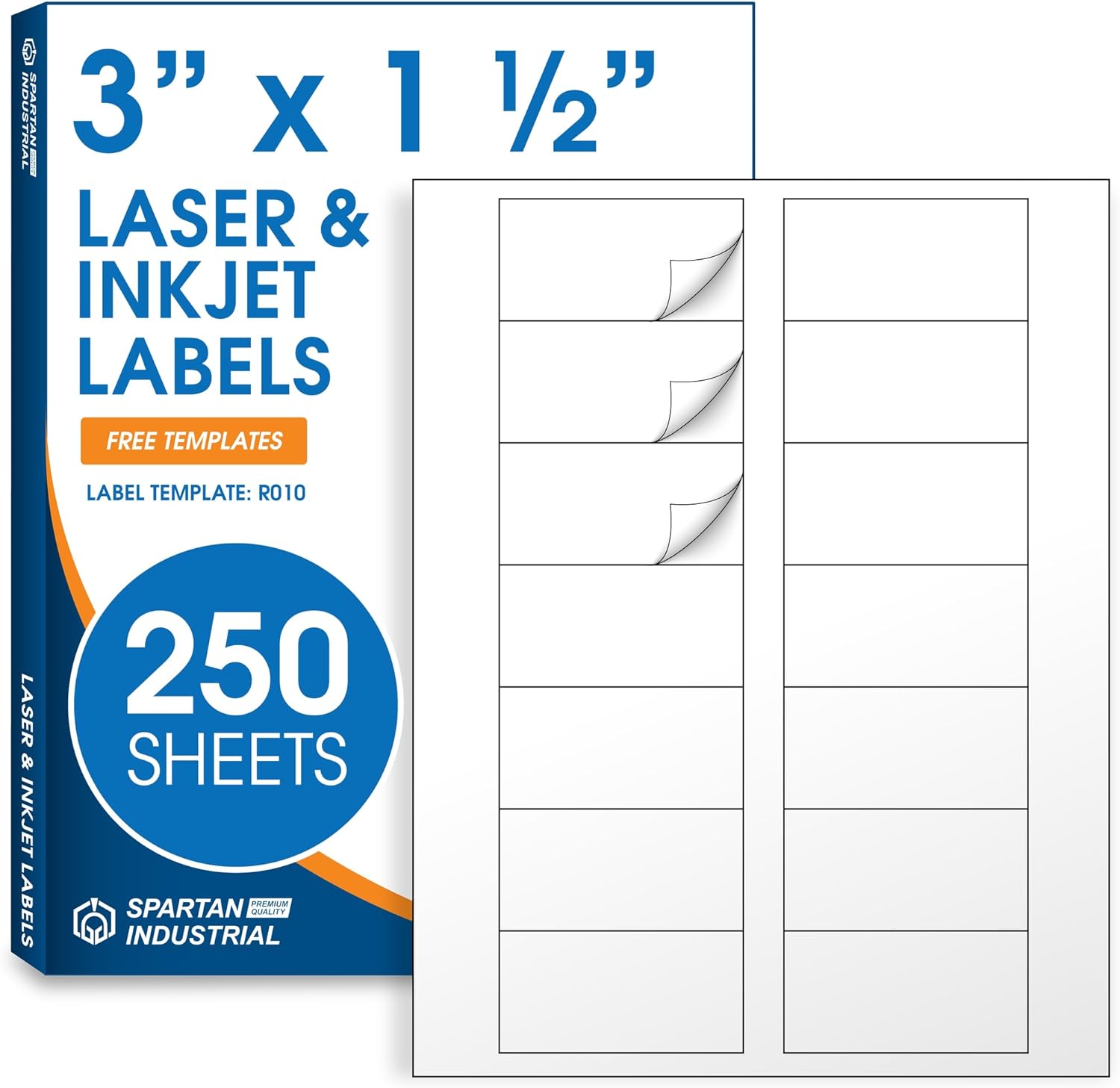 3" X 1.5" Matte White Printable Address Labels (250 Sheets, 3500 Stickers) Mailing Labels and Product Packaging Stickers for Laser & Inkjet Printers - Spartan Industrial Template R010