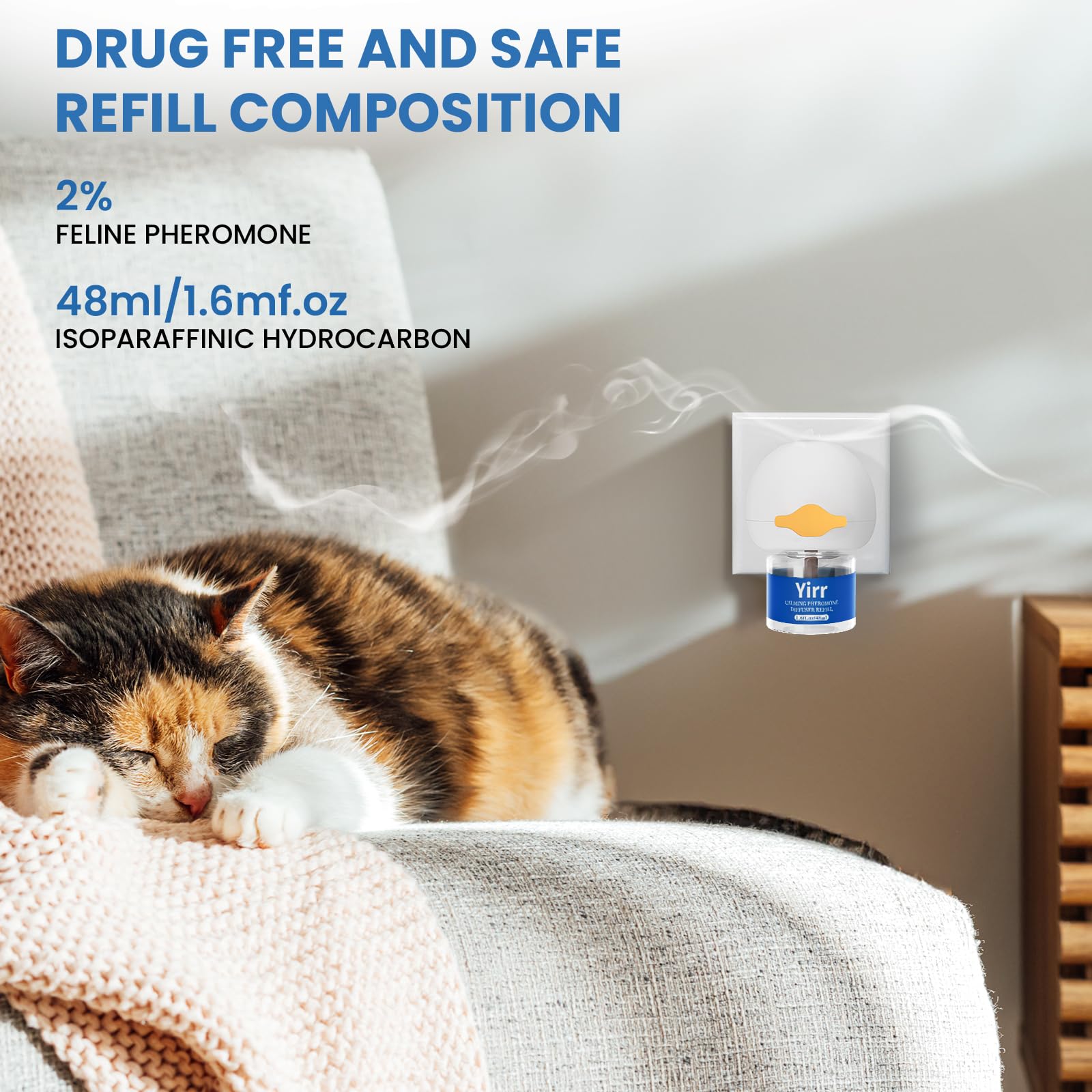 120 Tage Pheromone Katzen Beruhigung Steckdose Entspannende Naturpheromone Lindern Stress Ängste bei Katzen Reduzieren Kratzverhalten Set mit 2 Steckdosen-Diffusoren 4 Nachfüllflaschen (je 48 ml)
