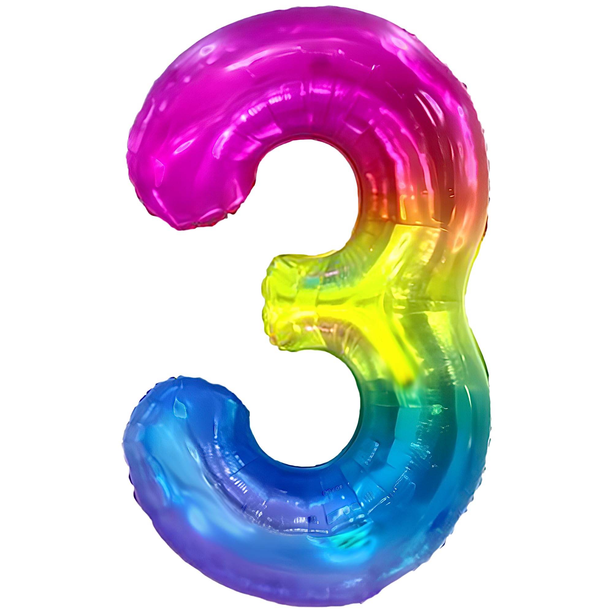 FUNFEST Giant Rainbow Number 3 Balloon 100cm - 3 Year Birthday Decoration - Air & Helium Compatible - Straw Included