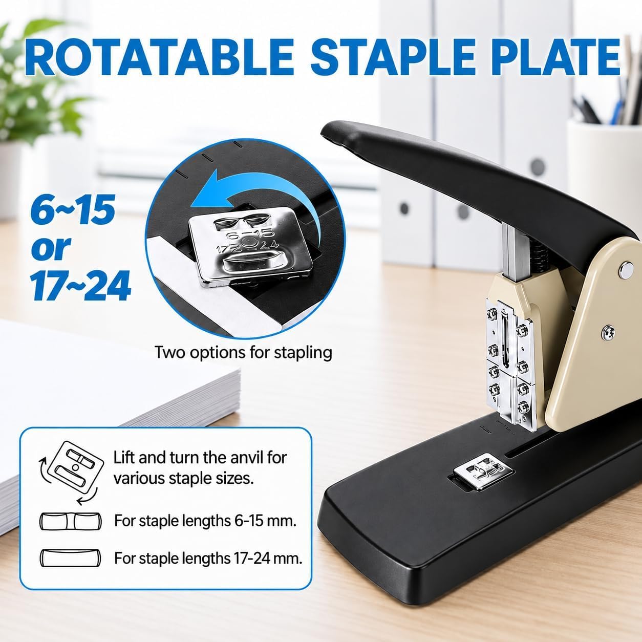 Cucitrice a lunga portata, capacità 210 fogli, portata 250 mm