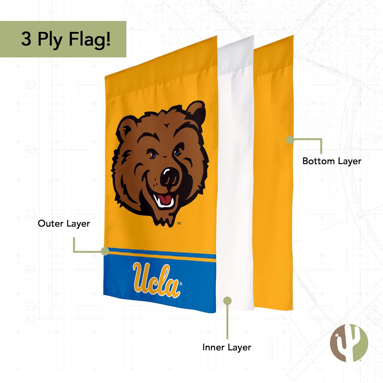 Desert Cactus University of California Los Angeles Garden Flag – 19 x 12 inch UCLA Bruins Banner, For Outdoor Display and Events (Design B) - Image 3