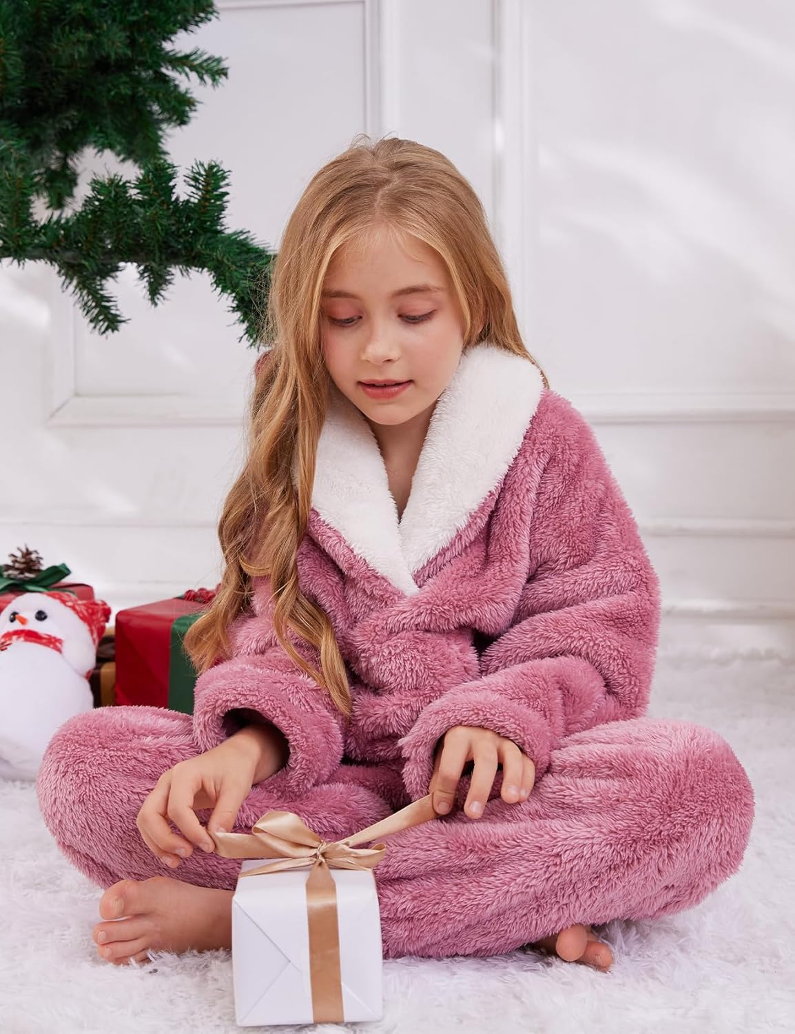 Gihuo Girls Fleece Pants Sets Fuzzy 2 Piece Outfits Lapel Collar Pullover Sweatshirt Set Sweatsuit 5-14Y - Image 4