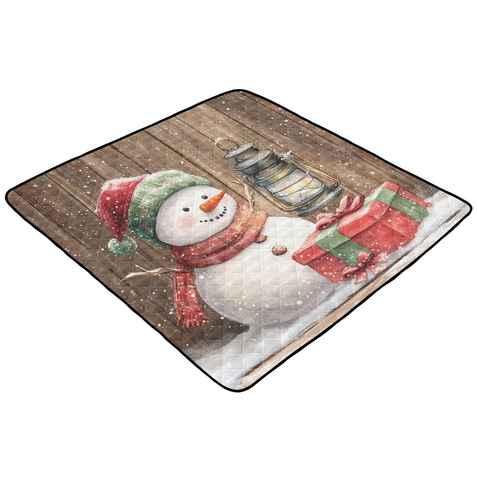 BOESI Doodle Cute Snowman Pattern Baby Play Mat, 50“ X 50” Washable Folding Crawling Mat, Baby Floor Mat, Soft, Thick, Non-Slip