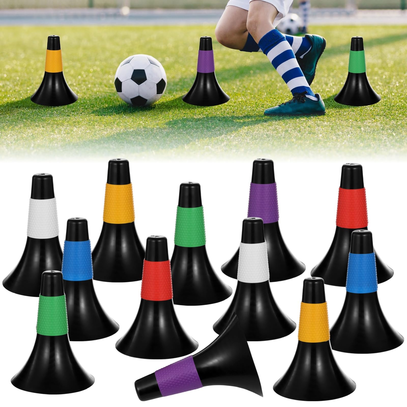 12 conos de entrenamiento de agilidad, conos de fútbol de 9.4 pulgadas con bolsa de malla de transporte, marcadores de entrenamiento de plástico para ejercicios de velocidad de fútbol, baloncesto