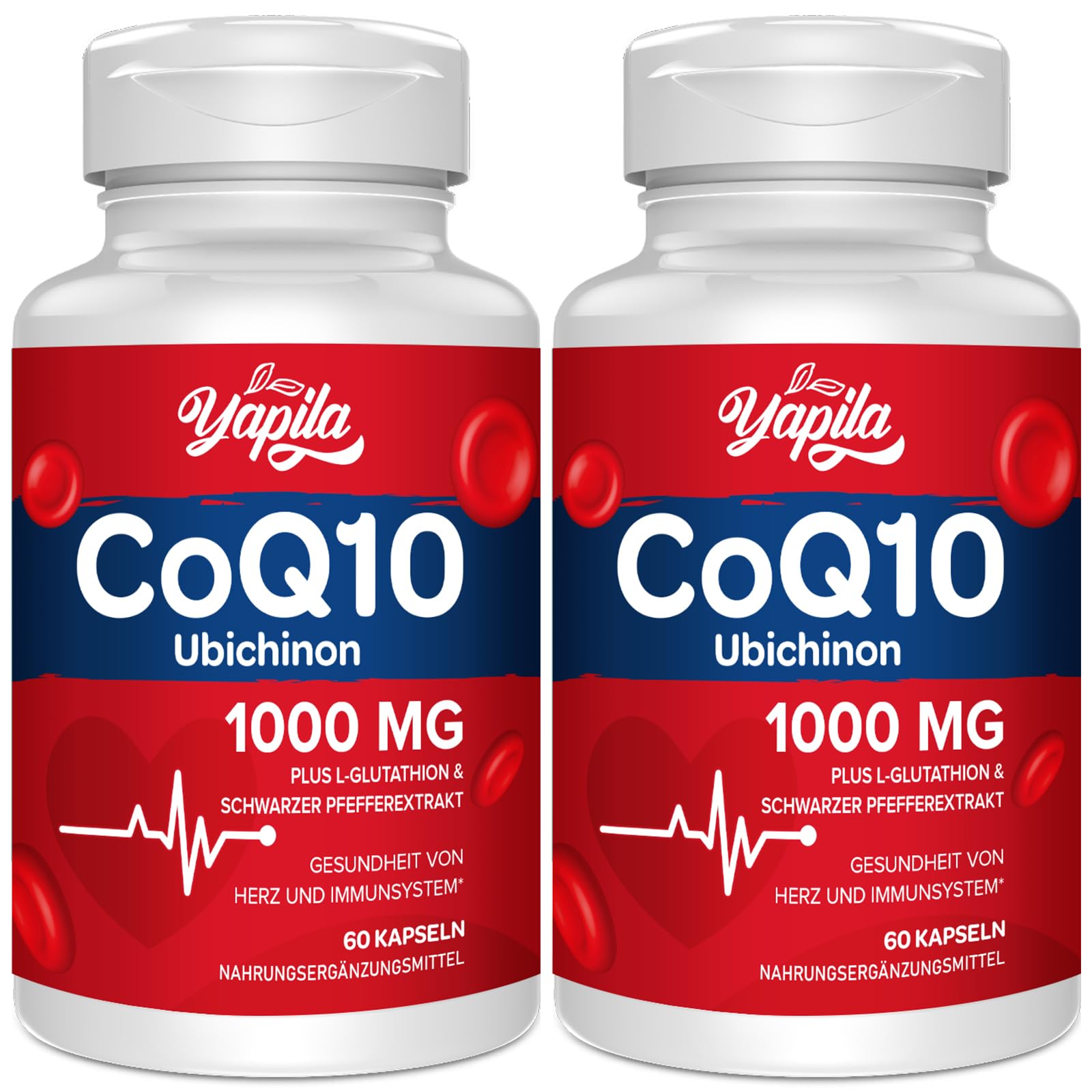 CoQ10 mit L-Glutathion 1000mg Kapseln (2 Packung)- 100% fermentiertes Coenzym Q10, Coenzym Q10 Hochdosiert, Sojafrei, Glutenfrei, Vegan