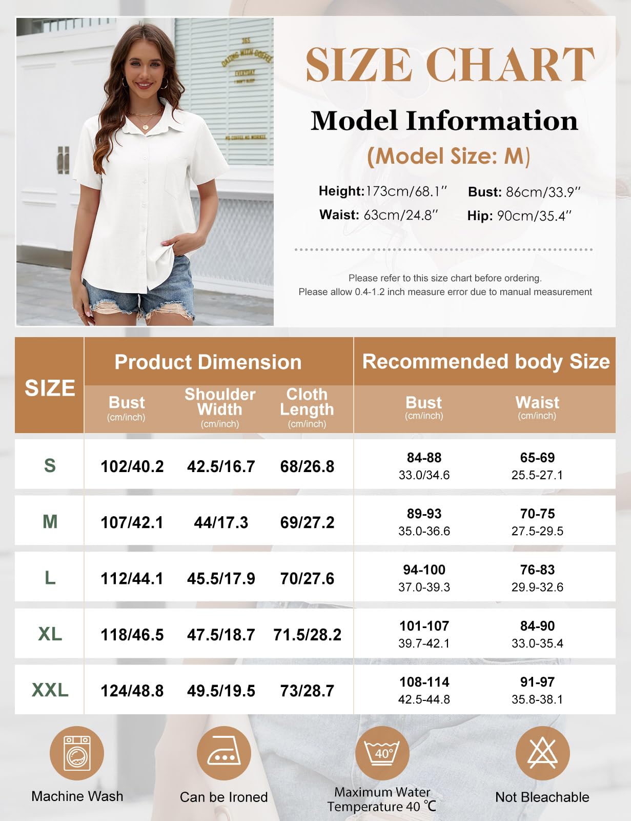 Blusas Mujer Verano Camisas Manga Corta Elegante Camisa Cuello en V Túnica Tops Casual Algodon Lino Camisetas Sueltas Blusa con Botones Color Sólido Shirts
