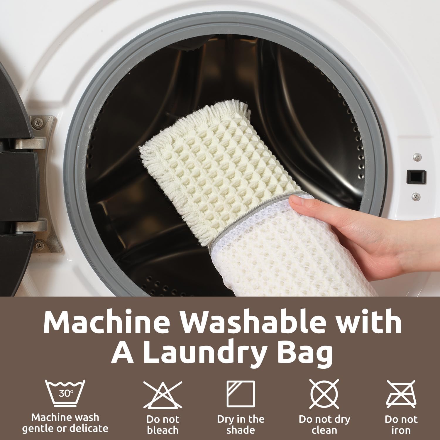 AMOAMI Waffle Bath-Mat, Super Absorbent Bath Mats for Bathroom, Boho Bathroom Rugs Non Slip Washable, Ultra Soft Bathroom-Mat with Tassels Bath Rugs for Floor Mat, 20" X 32" Cream