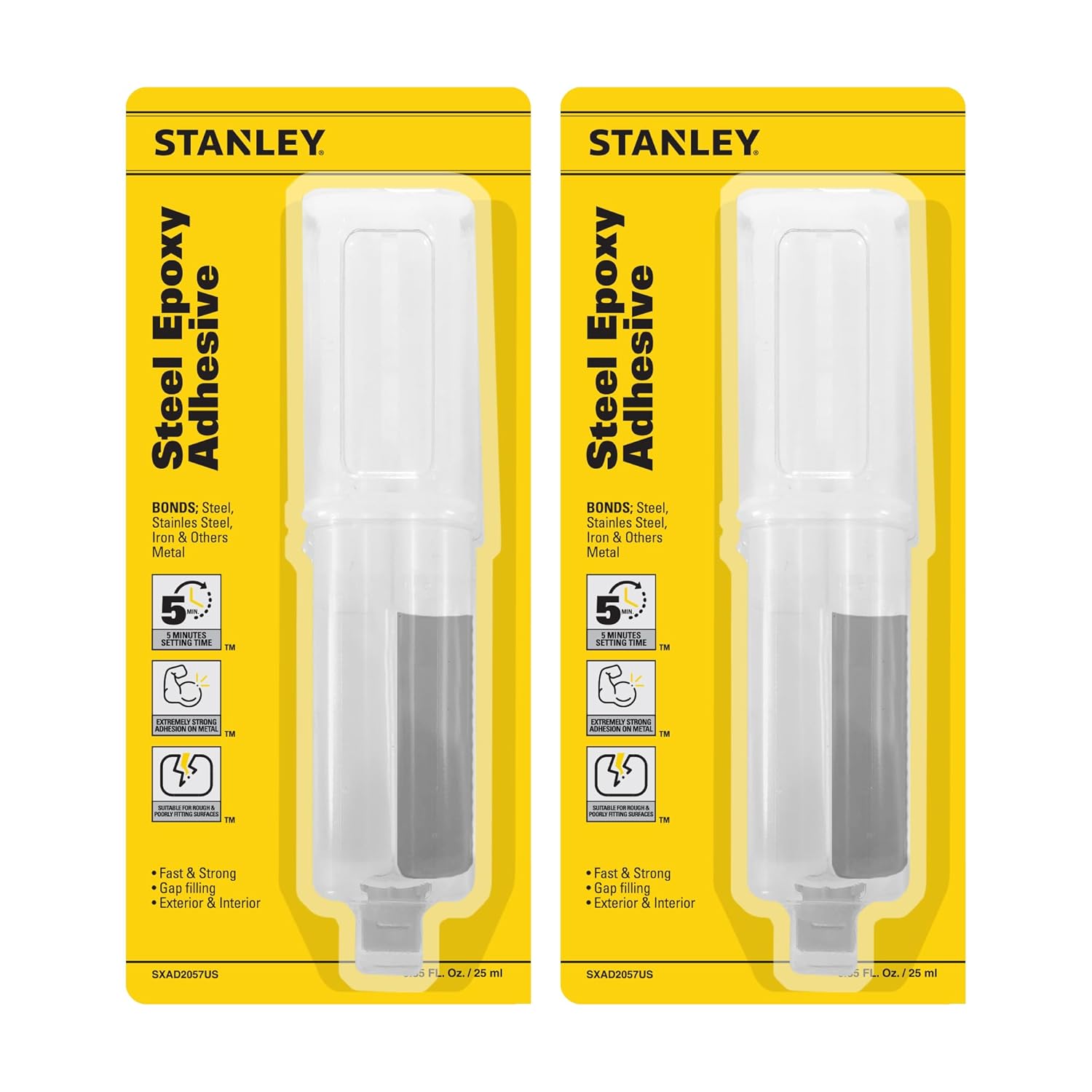 STANLEY Fast-Setting Epoxy Glue - Two-Part Epoxy Adhesive, 5 Minute Cure Time, Fast Bonding for Wood, Glass, Metal and More - 0.85 oz - 12 Pack