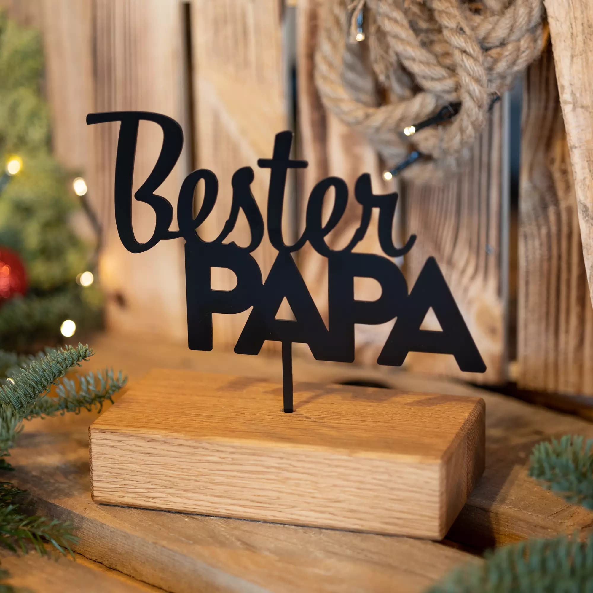 Rerum & Consilium Bester Papa – Espositore in metallo di alta qualità | Moderna decorazione industriale con legno e metallo | 27 x 18 cm | Regalo per papà, festa del papà, compleanno
