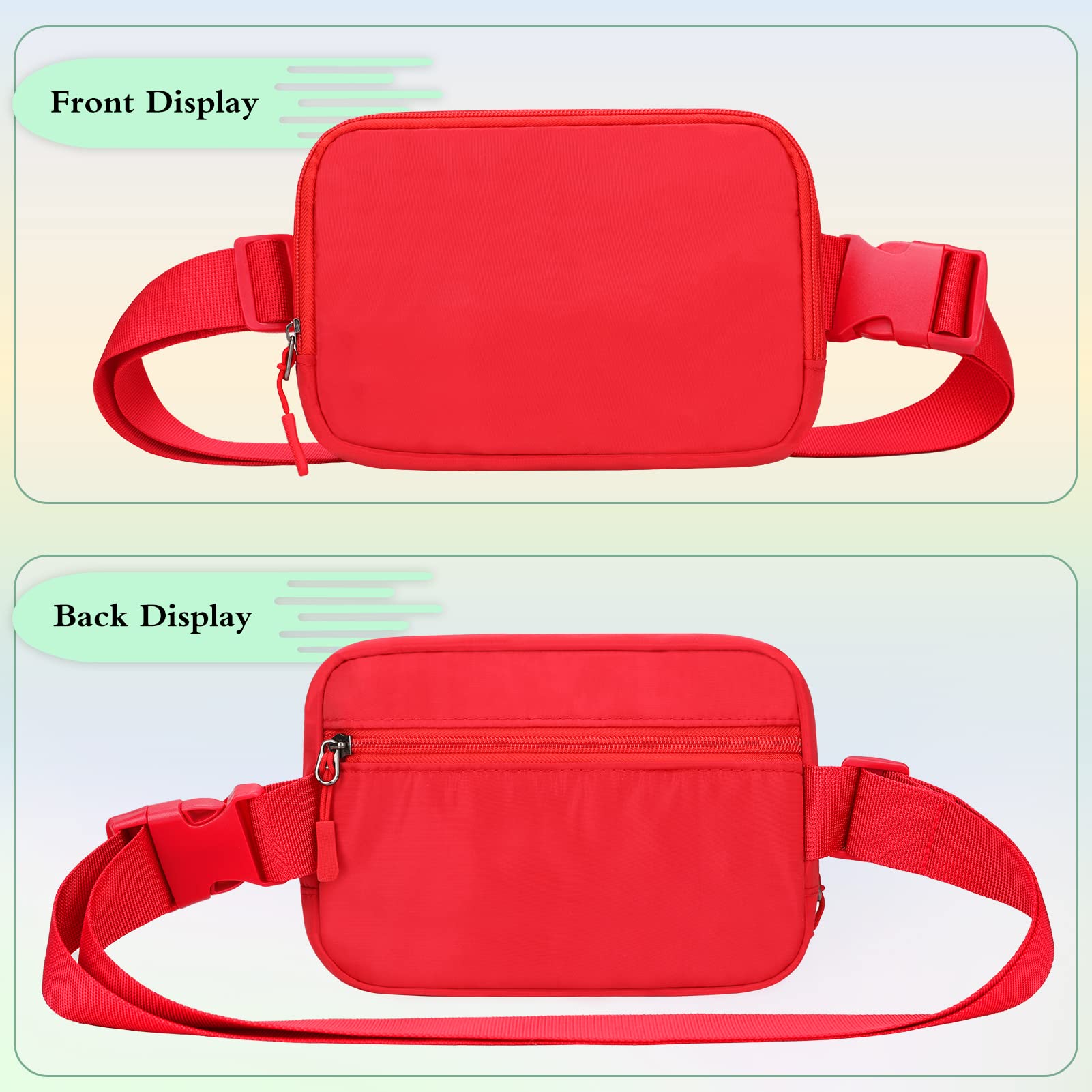 Riñonera para mujeres y hombres, mini bolsa unisex con correa ajustable para correr, viajar y senderismo, Rojo, S, Bolsa de almacenamiento 5