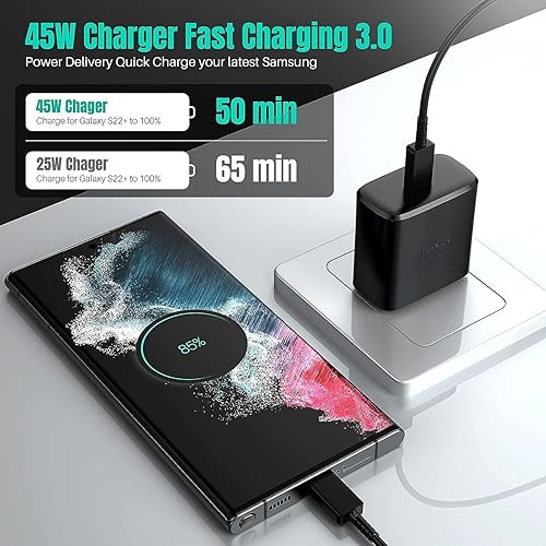 Miniatura 3 de Galaxy S25 S24 - Cargador Android de 45 W, para cargador Samsung, bloque USB C de carga súper rápida, cable de carga rápida tipo C de 10 pies para