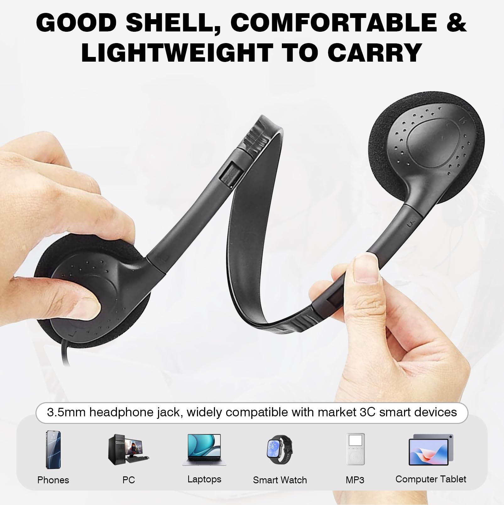 LIROPAU Lot de 20 casques filaires supra-auriculaires pour enfants, bandeau réglable avec prise jack 3,5 mm pour bibliothèque, école, casque filaire pour smartphones, tablettes, ordinateurs portables