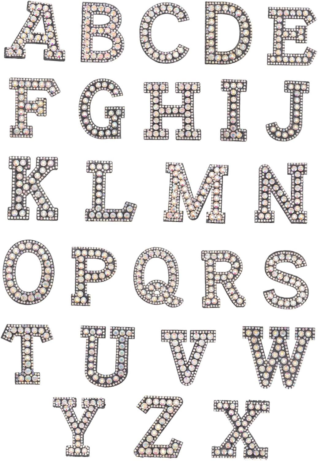 26pcs Rhinestone Alphabet Fabric Patches for Sewing Decor Shirts Bags Clothing and Accessories Non-Woven Letter Appliques Sparkly Design