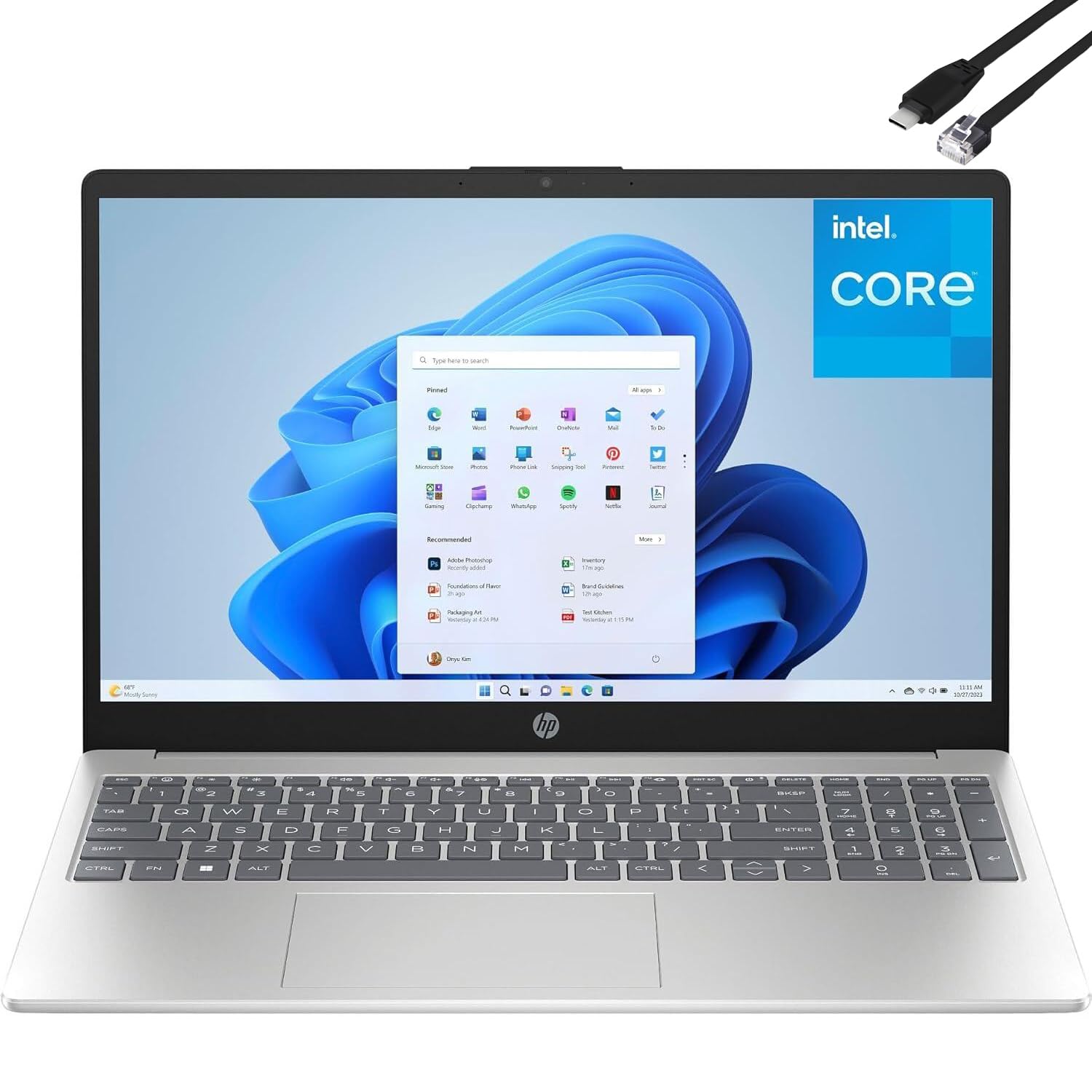 Laptop Computer, 15.6“ FHD Display, Intel 4-Core Processor, 16GB RAM, 256GB PCIe SSD, WiFi 6, Bluetooth 5.3, USB-C, HDMI, Webcam, Numeric Keypad, Natural Silver, Windows 11 Home