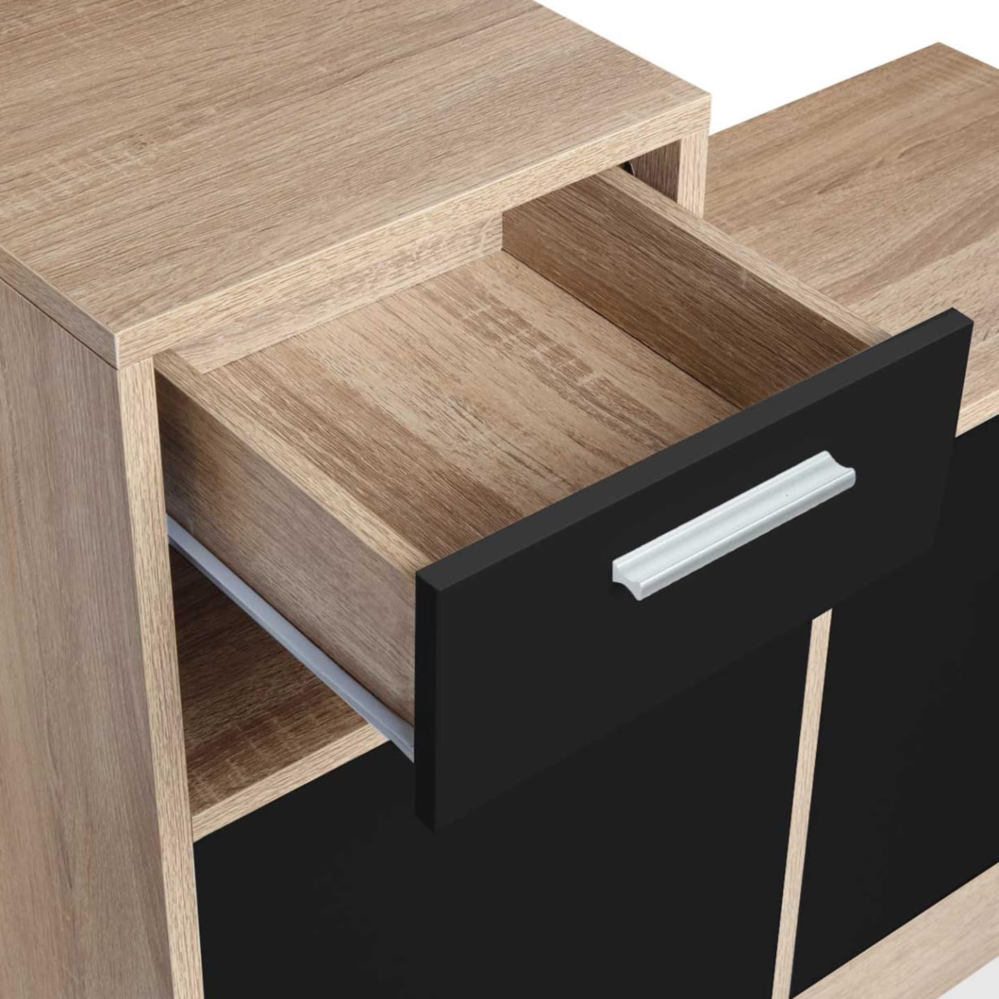 IDMarket - Armario para la entrada con espejo Paulin Design Haya puertas negras