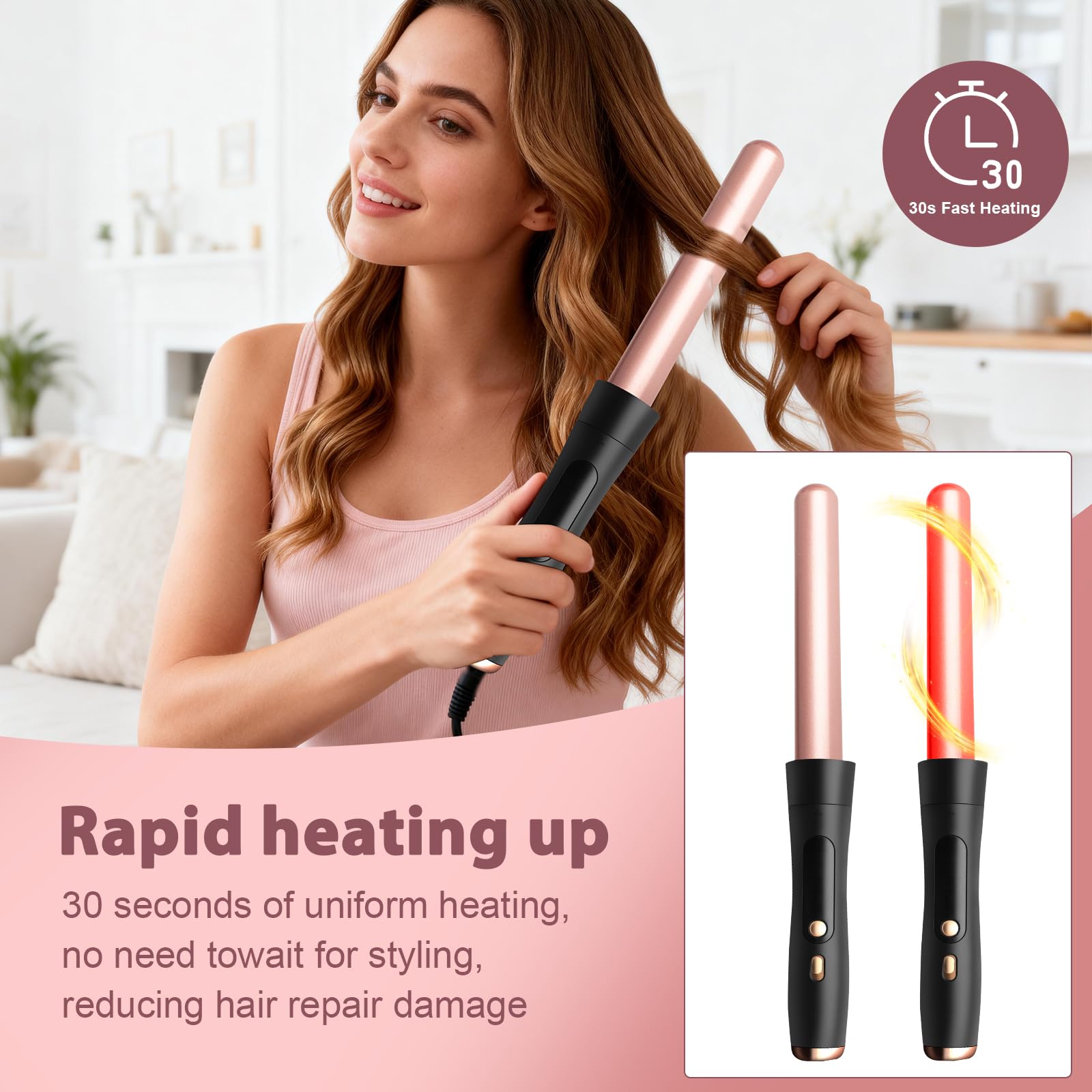 Juego de planchas de ondas (5 en 1, incluye Crimper Waver y 4 barriles de cerámica para crear olas grandes, calentamiento rápido de pelo