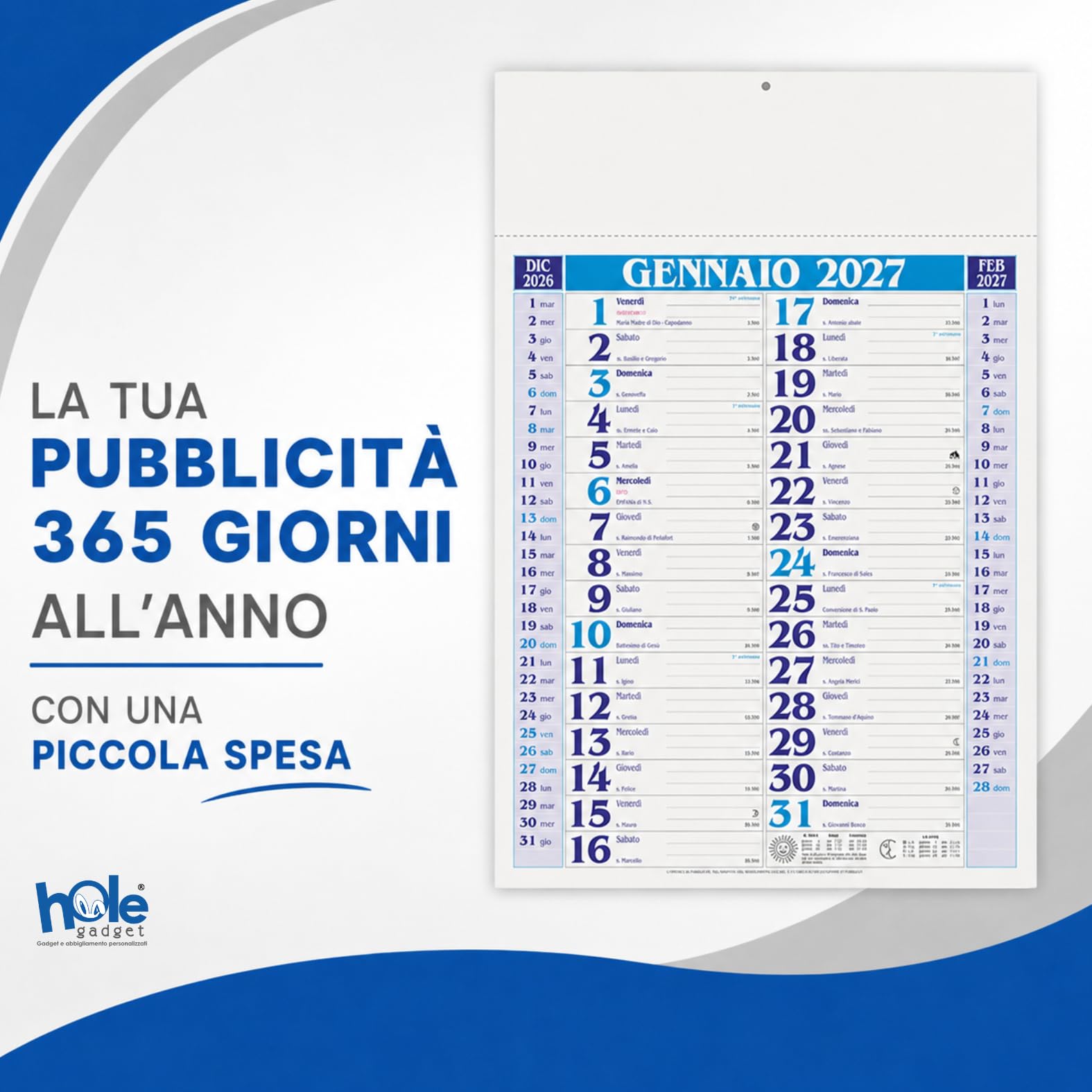 Calendari Personalizzati 2027 in Stock da 100 Pezzi Olandesi Grandi da Muro Notes sul Retro per Gadget Pubblicitari di Fine Anno e come Omaggio per i Clienti o Regali Aziendali | PA650