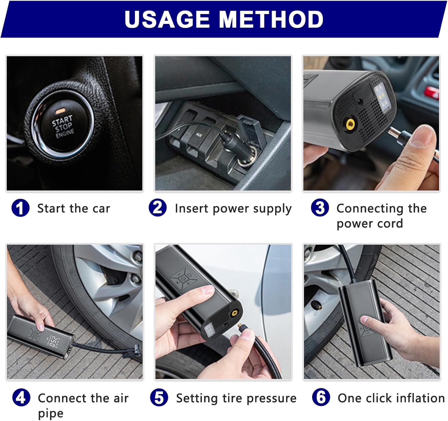 4PCS Lifting Jack Pad for Tesla Model 3/Y/S/X with Tire Repair Kit & Digital Tire Inflator Pump Air Compressor - Rubber Floor Jack Pucks Adapter, Portable Car Tire Repair Tool Kit
