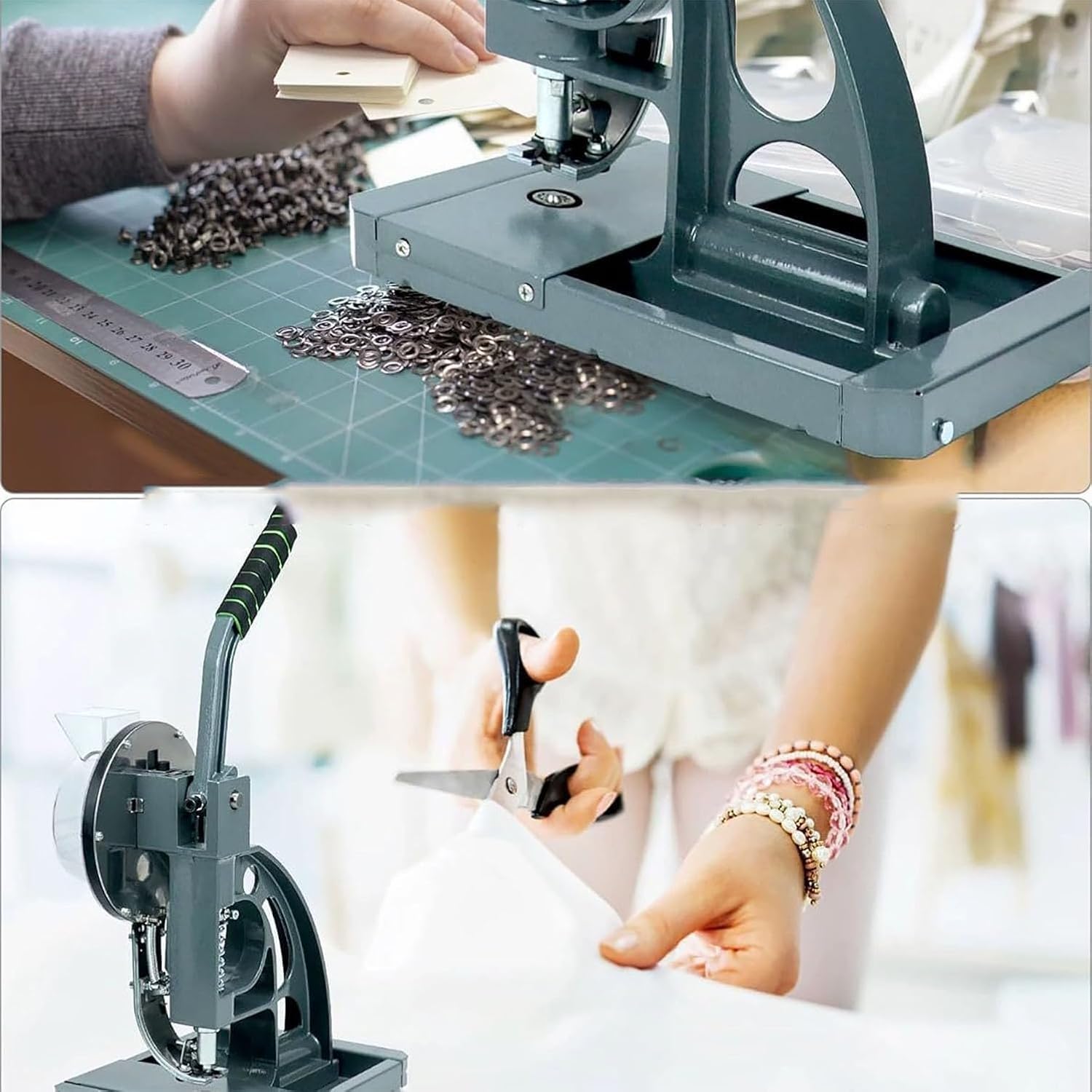 Máquina prensadora de arandelas, prensa manual semiautomática para ojales con 200 arandelas, máquina industrial de ojales para lonas, pancartas, cuero y proyectos de tela 10mm