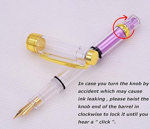 Miniatura 6 de Actualizado Juego de 4 plumas estilográficas Yongsheng 3008 con pistón transparente con borde dorado extra fino de 0.015 in, bolígrafo de gran