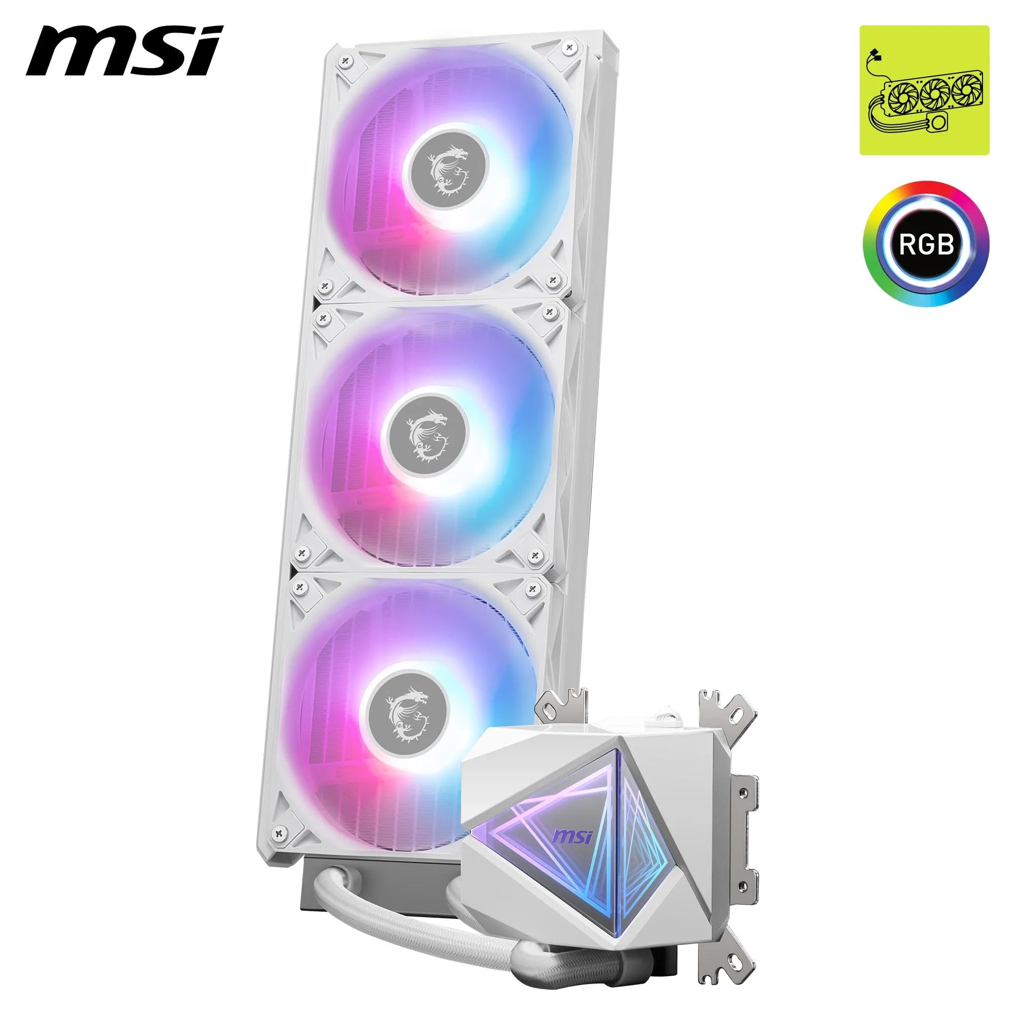 MSI MAG CORELIQUID I360 WHITE AIO Dissipatore a Liquido CPU – Blockhead ARGB e Ventole LDB, Blocco Acqua a Doppia Camera, Radiatore a Flusso Diviso - Compatibile con Intel e AMD