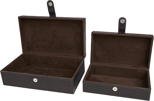 Miniatura 2 de Deco 79 Caja decorativa de cuero hecha a mano con cierre frontal a presión y costuras detalladas, juego de 2 cajas de almacenamiento de 10 pulgadas,