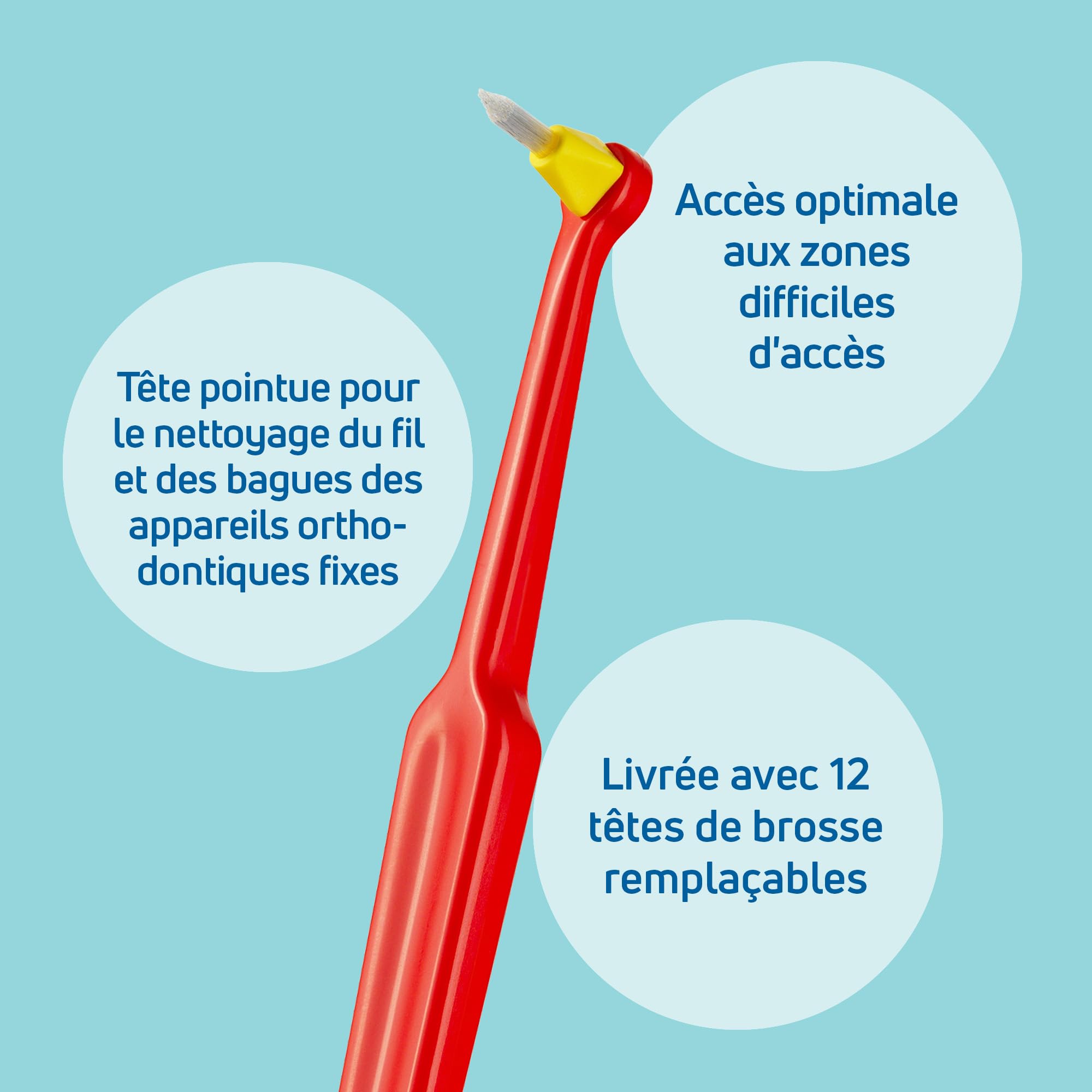 Brosse à dents TePe Interspace, Medium, 1 manche, 12 têtes de brosse, nettoyage précis des zones difficiles d’accès, comme les furcations, les implants et les appareils dentaires. (Lot de 6)
