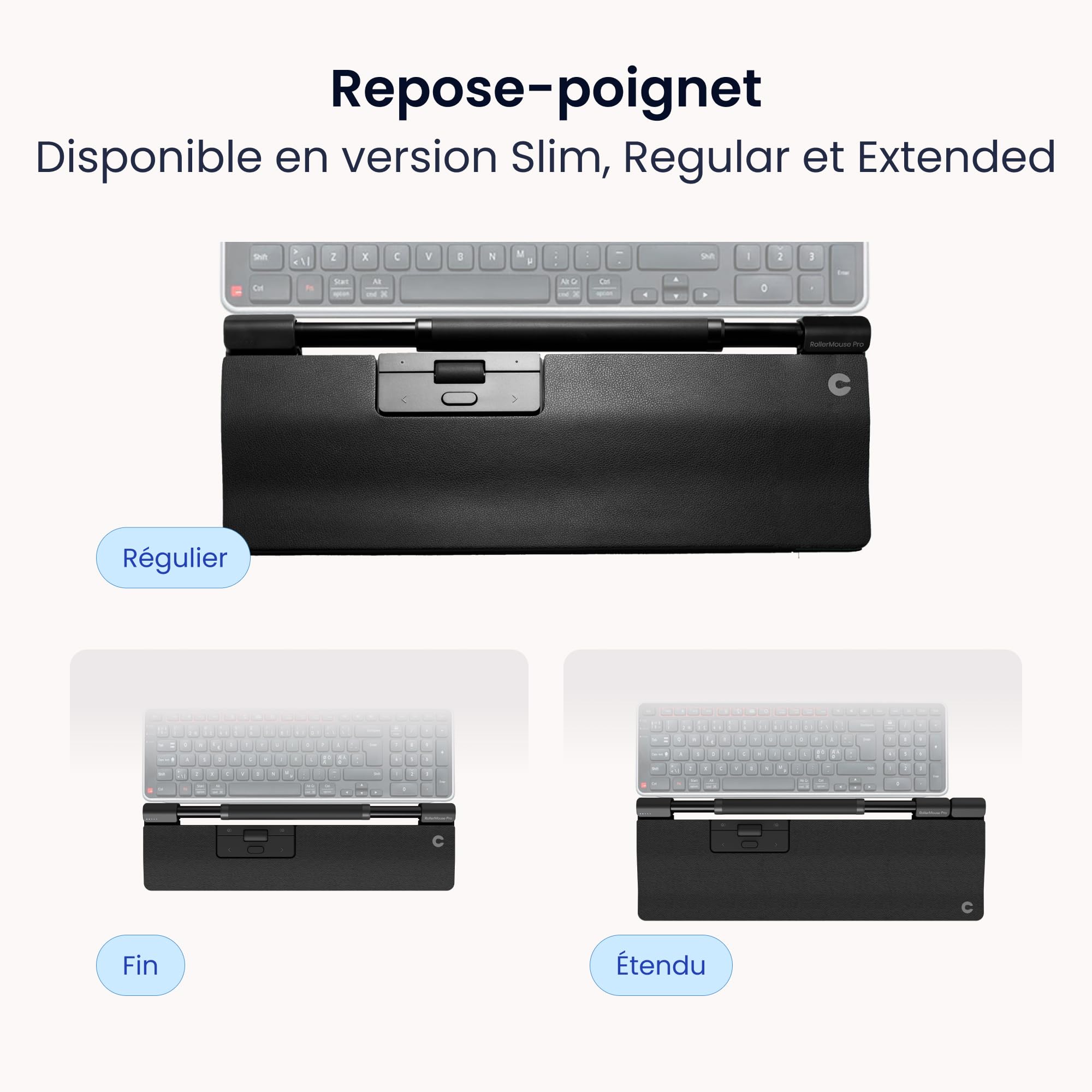 RollerMouse Pro Slim – Souris Ergonomique pour soulager Les douleurs au Cou, aux épaules et aux Poignets | Barre de roulement Centrale | Repose-Poignets en Cuir végétalien | 600 à 2800 DPI | Filaire