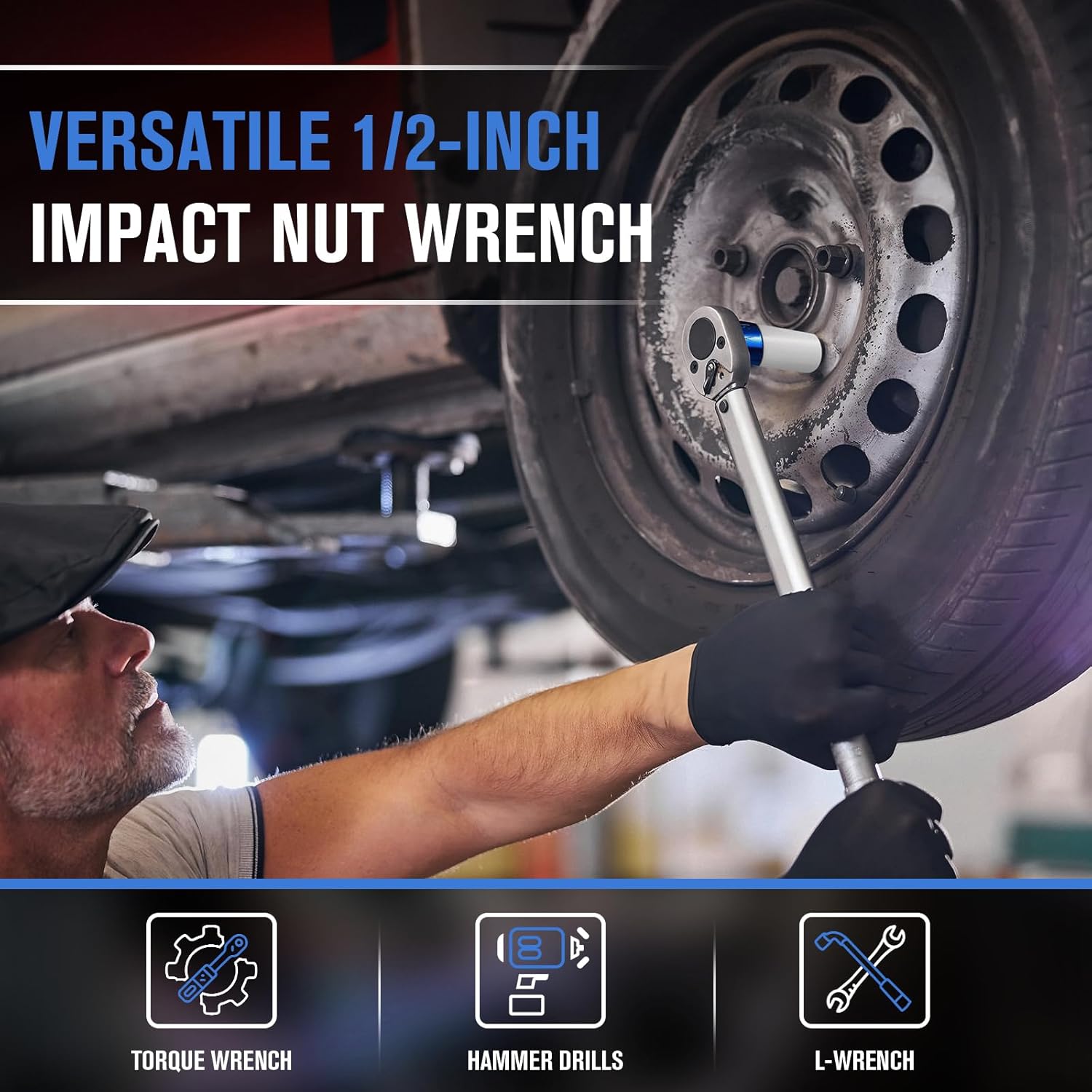1/2" Drive Wheel Protector Impact Socket, Metric Impact Socket Tool Set, Lug Nut Impacts Socket Set-17mm, 19mm, 21mm, 22mm, 23mm, 24mm, 27mm Non-Marring Thin Wall Wheel Nut Socket