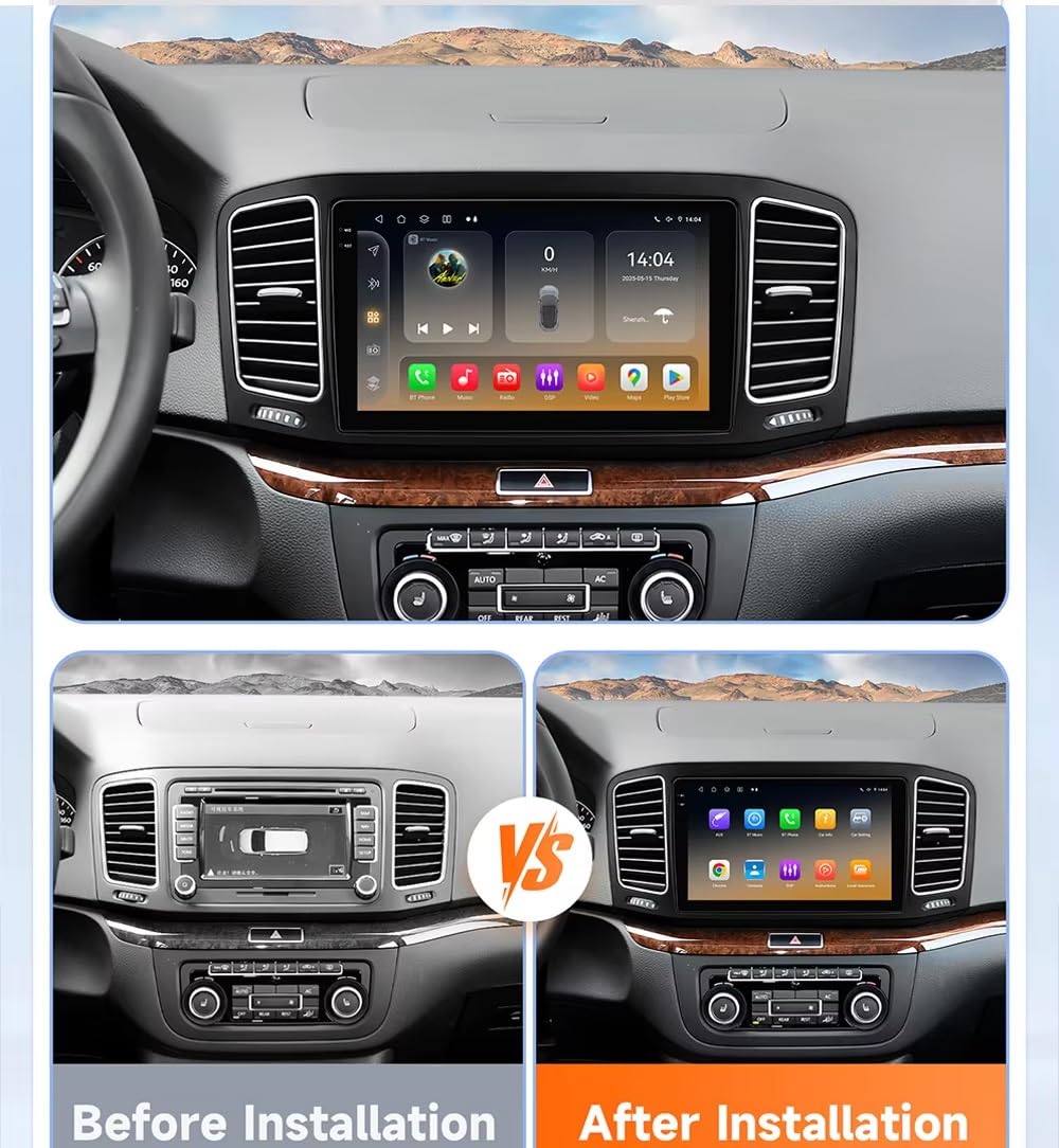 Generico Autoradio Android 15 2 DIN con Schermo Touchscreen da 9 Pollici per VW Sharan 7N e Seat Alhambra 2010-2021, con Telecamera Posteriore, CarPlay, Bluetooth, FM, GPS, USB, comandi al Volante e