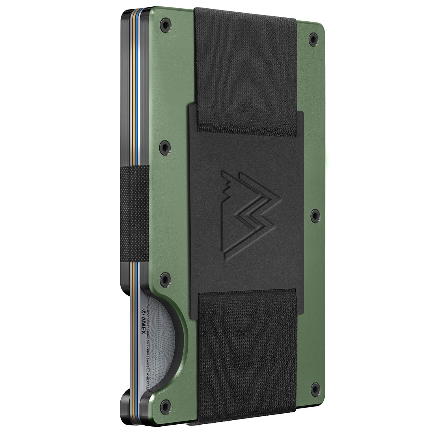 Mountain Voyage CoMinimalist Cash Strap - Slim RFID Blocking Wallet for Men & Women - Scratch Resistant, Credit Card Holder, Easily Removable Money & Cards, Aluminium Wallet (Army Green)